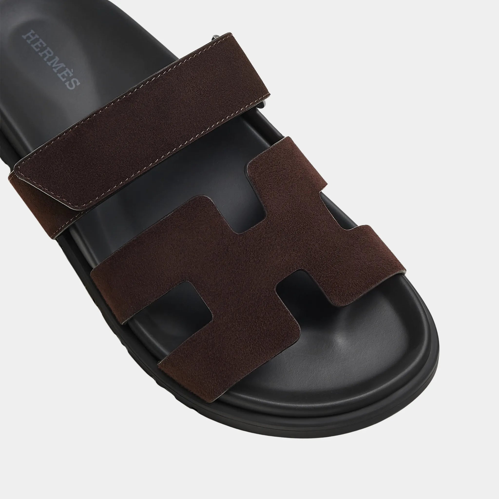 Hermes Chypre Sandals Suede Goatskin Women, Marron Ebene, Top