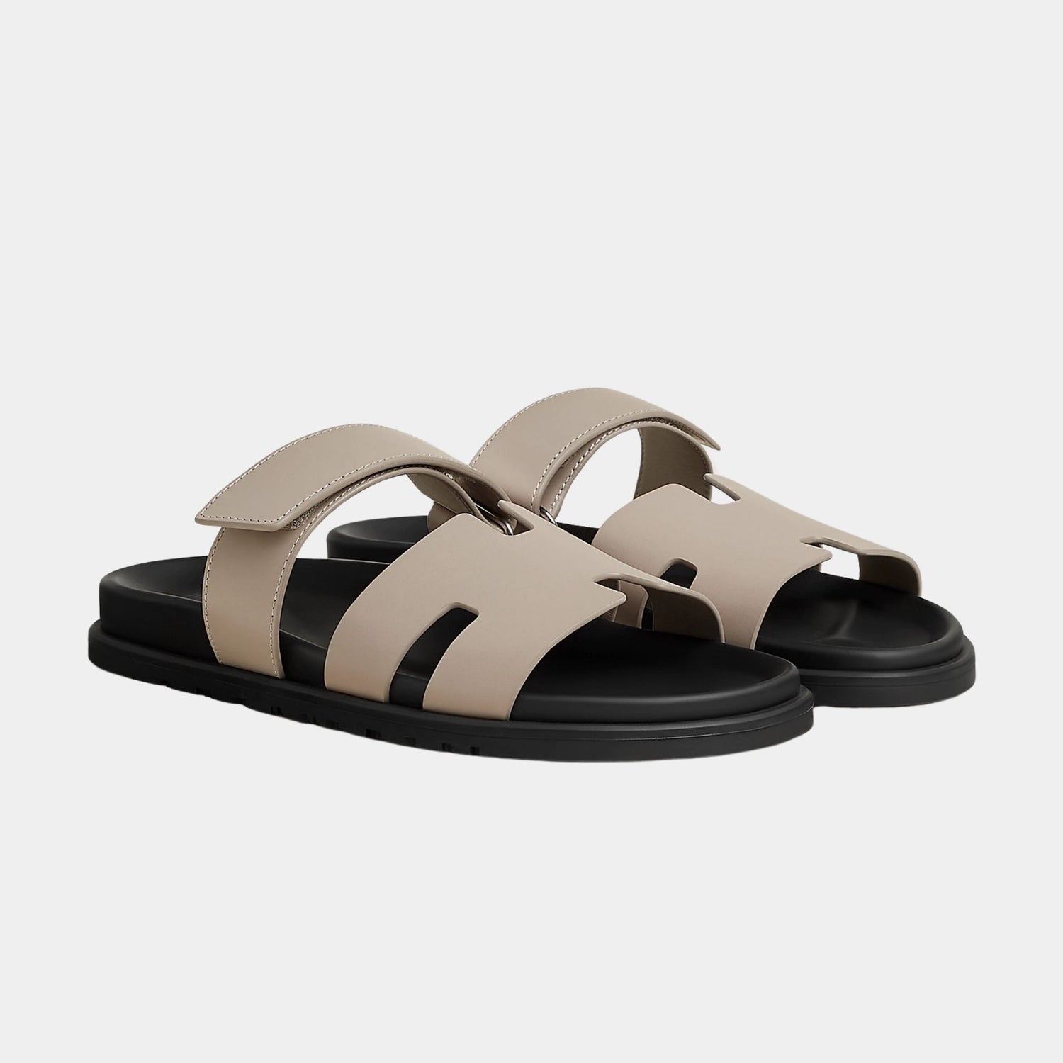 Hermes Chypre Sandals Calfskin, Beige Galet, Front