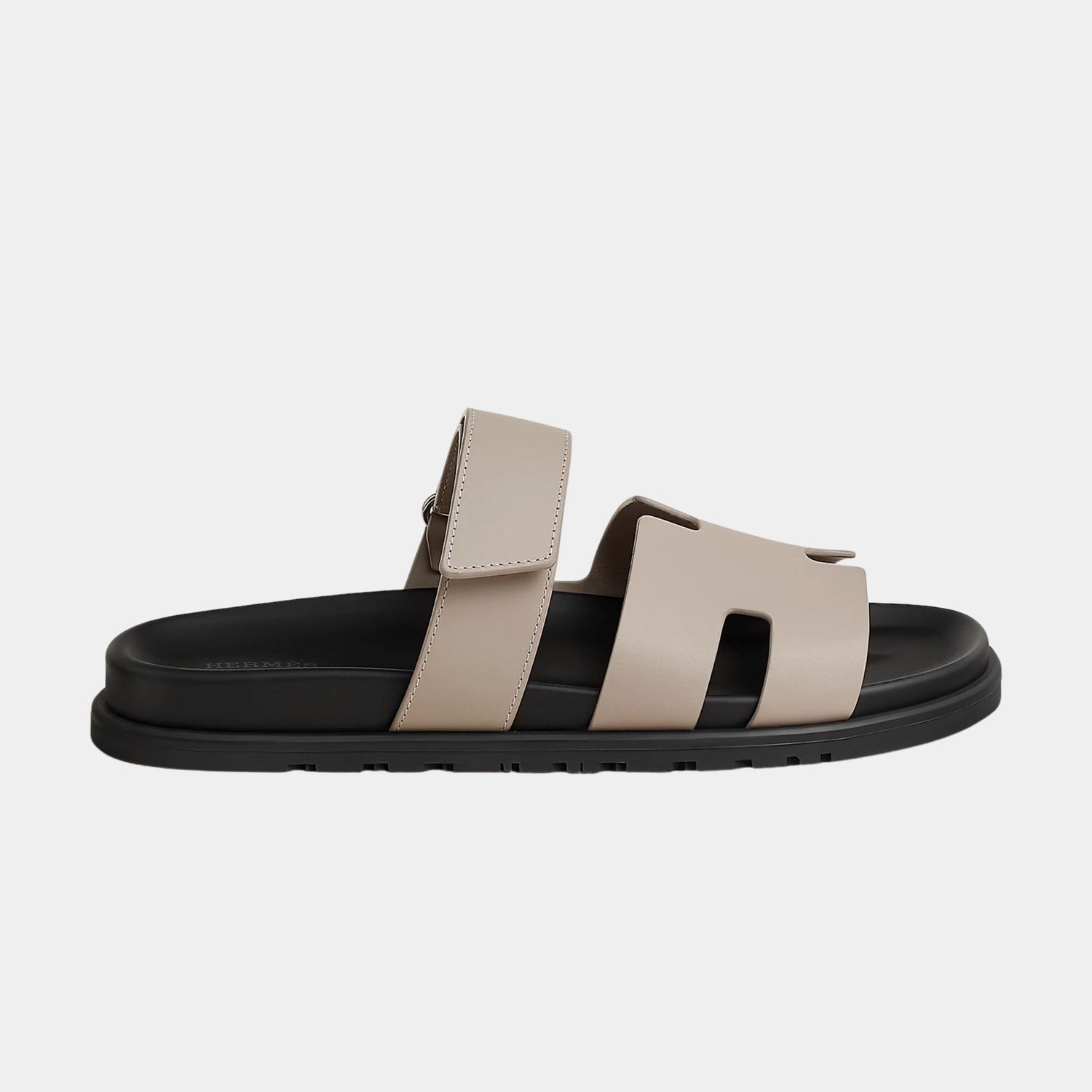 Hermes Chypre Sandals Calfskin, Beige Galet, Side