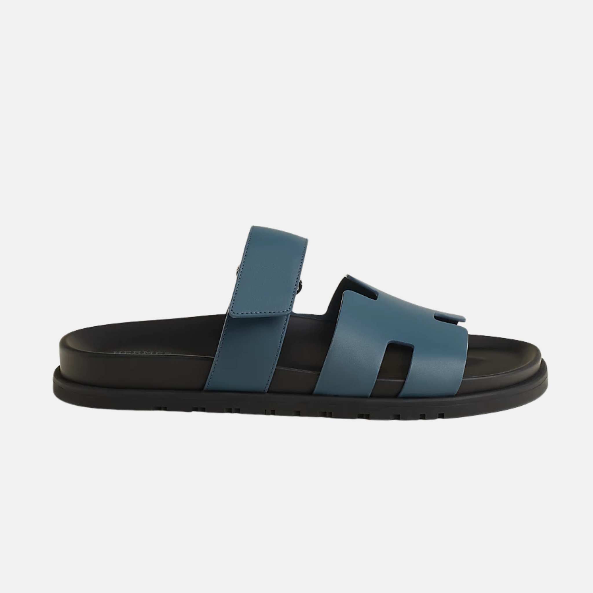 Hermes Chypre Sandals Calfskin, Bleu Turquin, Side