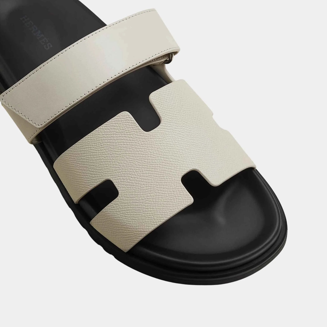 Hermes Chypre Sandals Calfskin and Epsom Men, Beige Glaise, Top