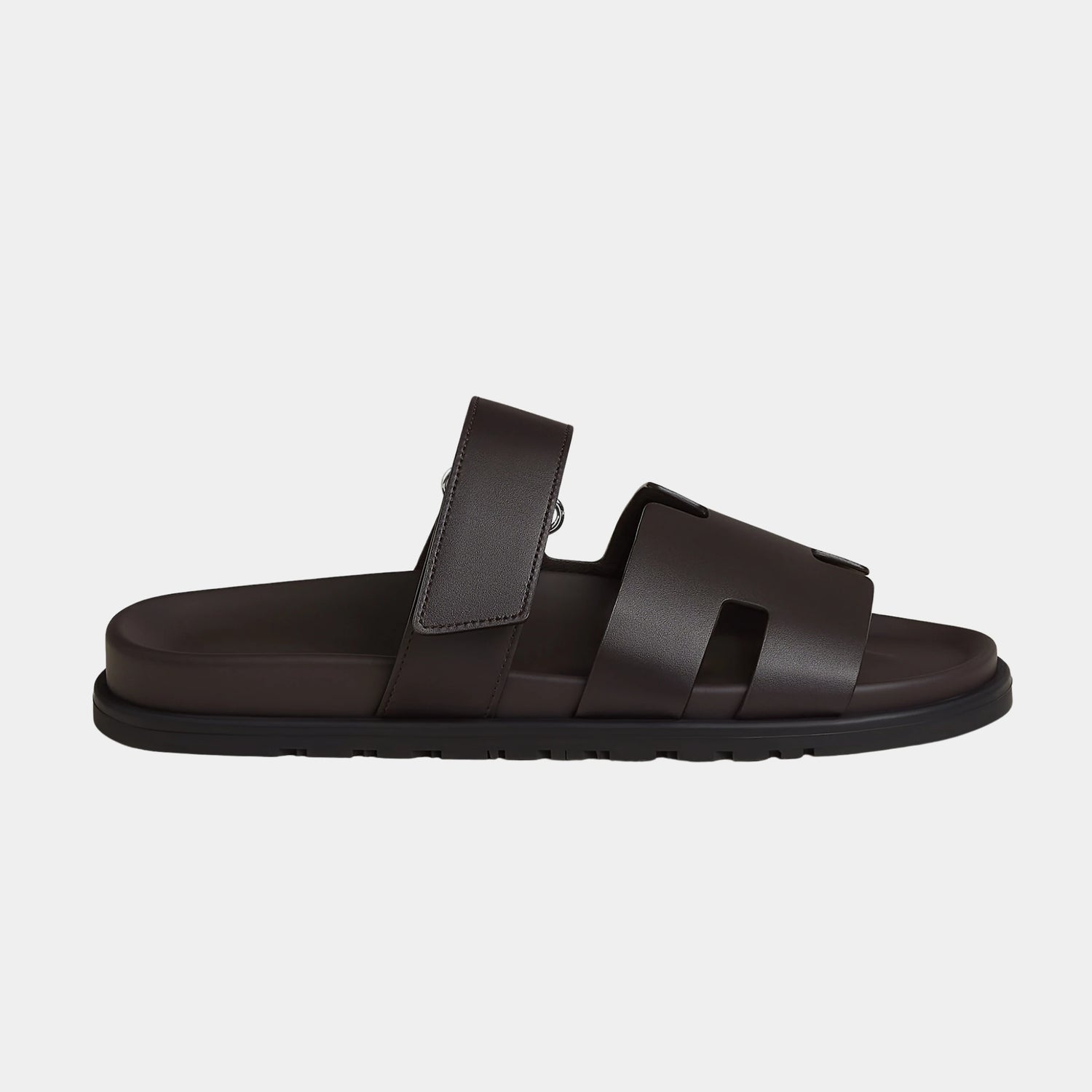 Hermes Chypre Sandals Calfskin Men, Marron Ebene, Side