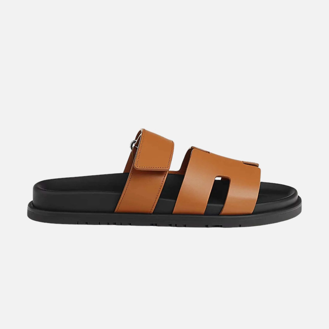 صنادل Hermes شايبر من جلد العجل للرجال، طبيعي، جانبي
