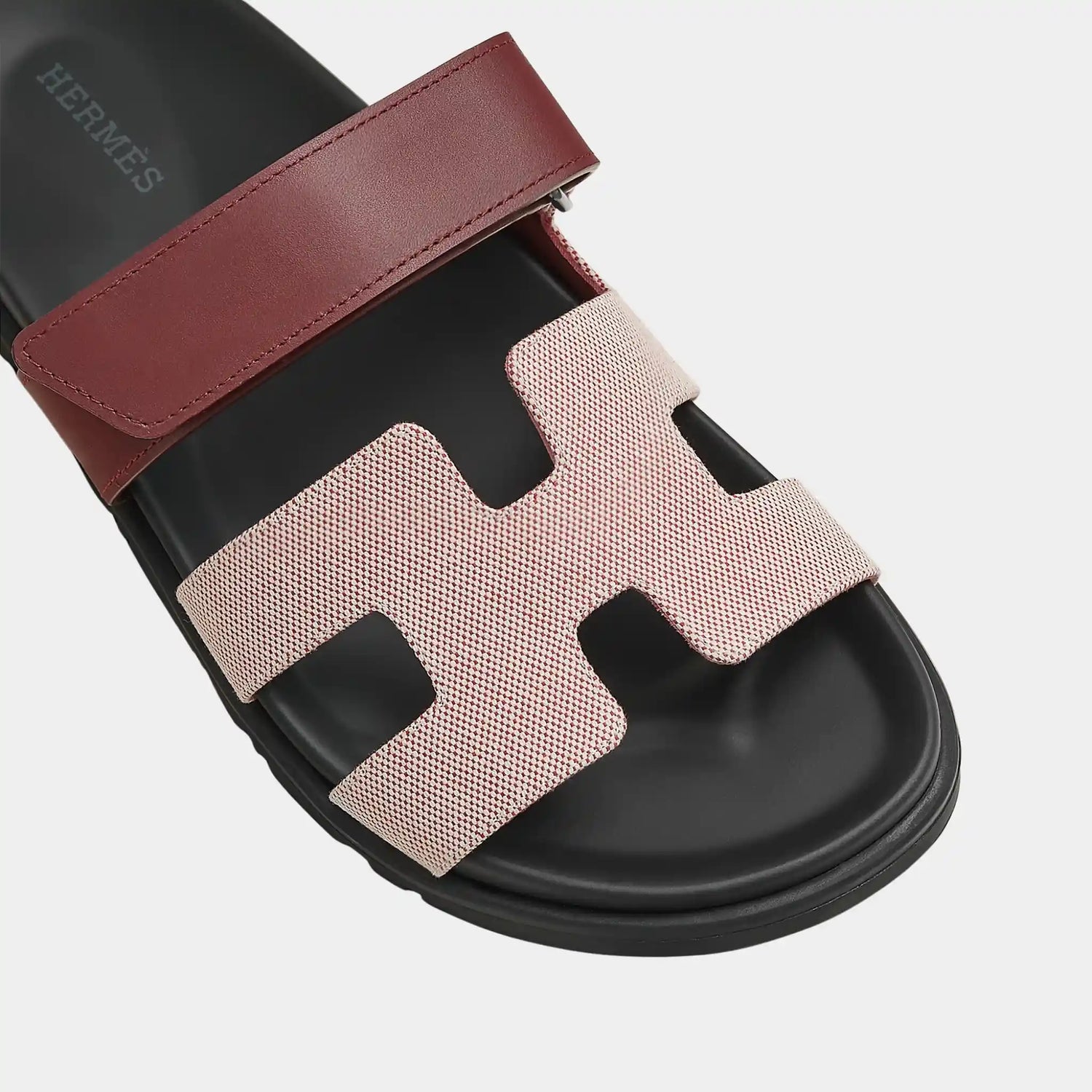 Hermes Chypre Sandals in Canvas and Calfskin, Rouge H, Top