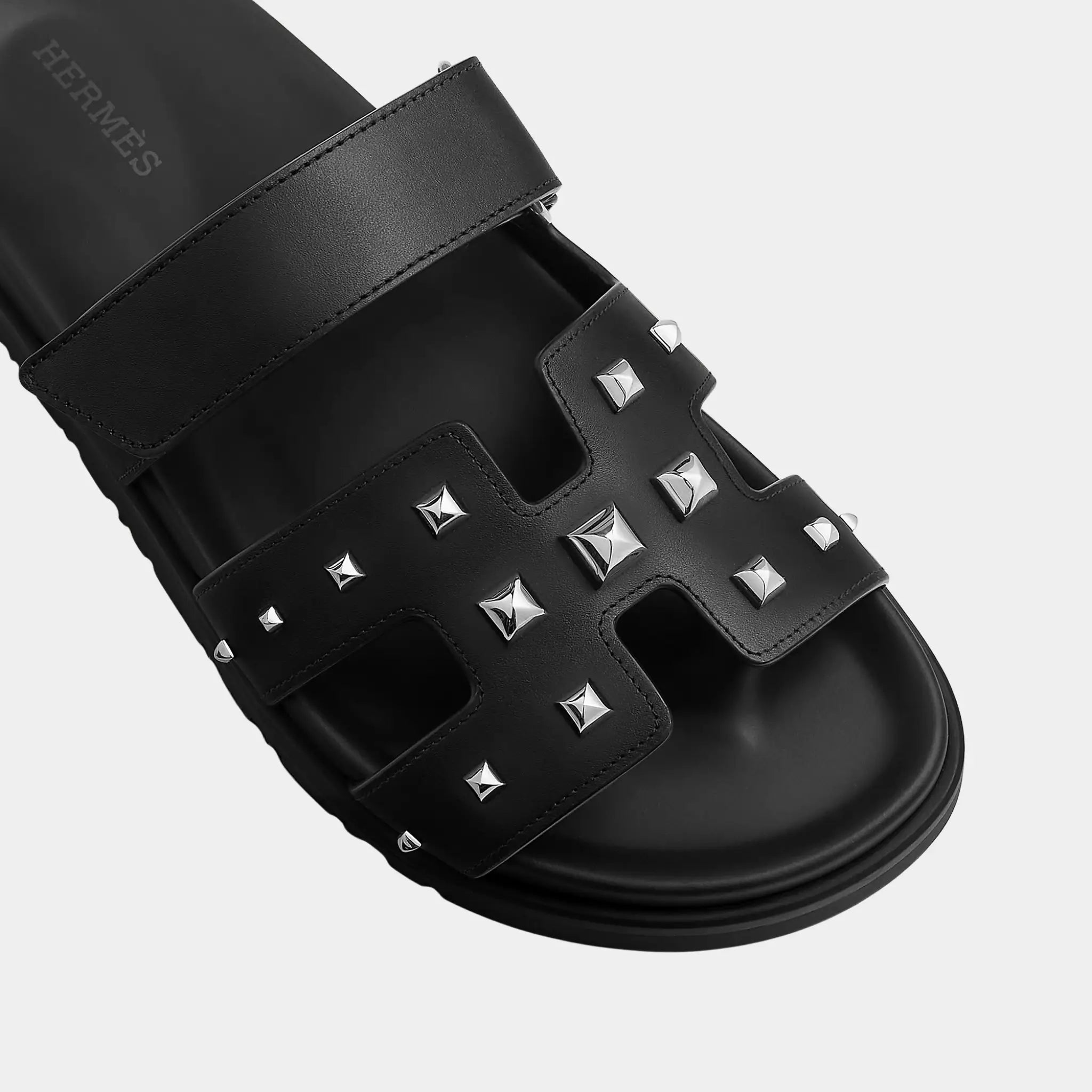 Hermes Chypre Sandals in Calfskin with Studs Women, Noir, Top