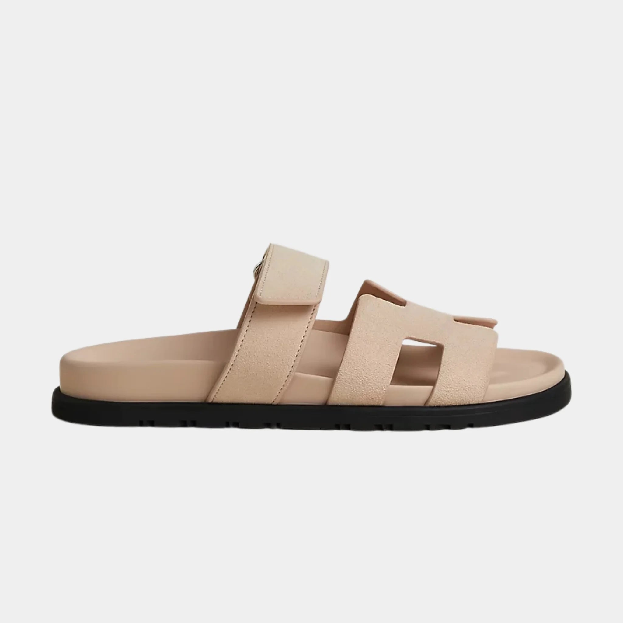 Hermes Chypre Sandals in Suede Goatskin Women, Beige Nude, Side