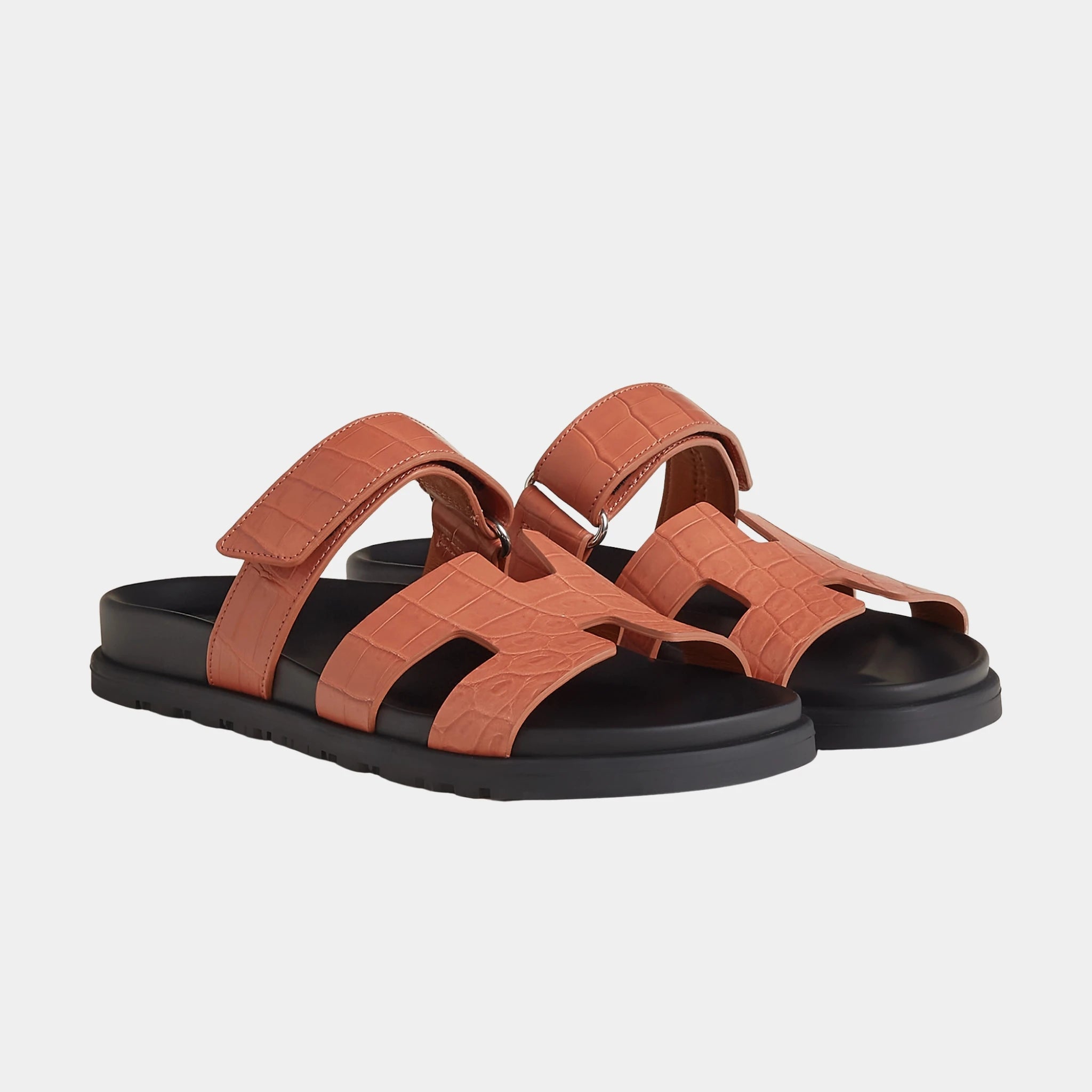 Hermes Chypre Sandals in Matte Alligator Skin, Rose Bois De Santal, Front