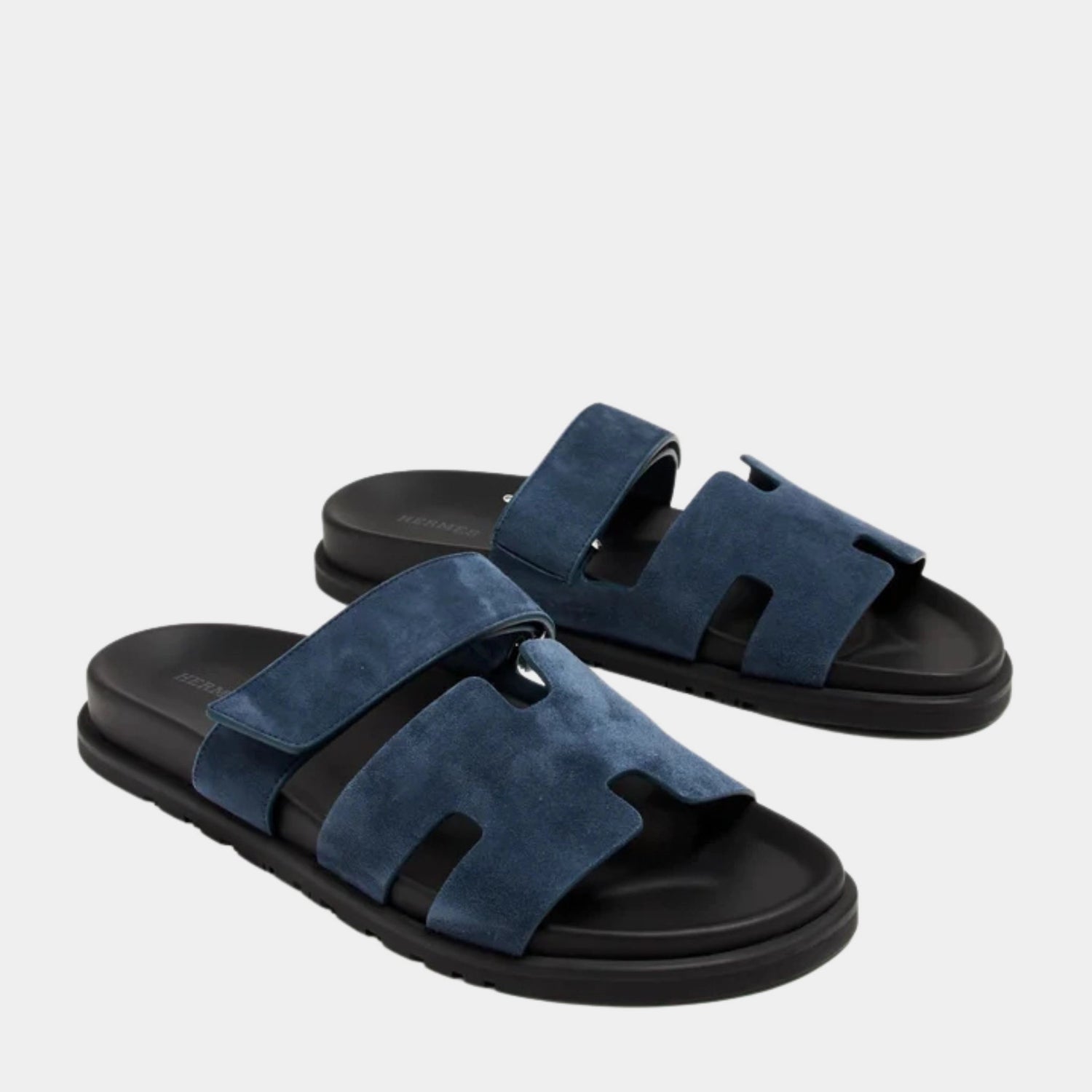 Hermes Chypre Sandals Suede Men, Bleu Celeste, Top