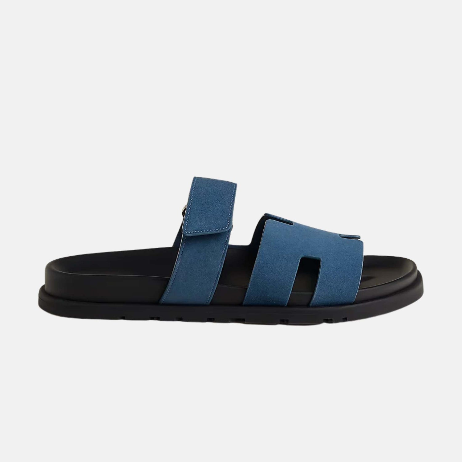 Hermes Chypre Sandals Suede Goatskin, Bleu Turquin, Side