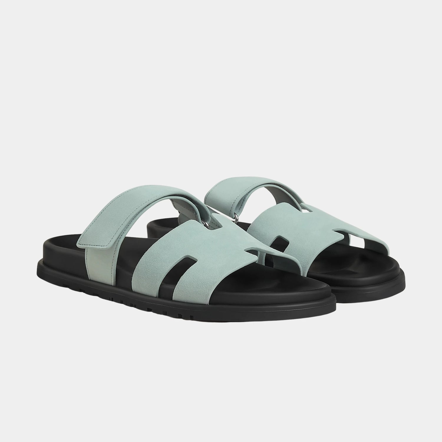 Hermes Chypre Sandals Suede Goatskin Men, Bleu Glacier, Front