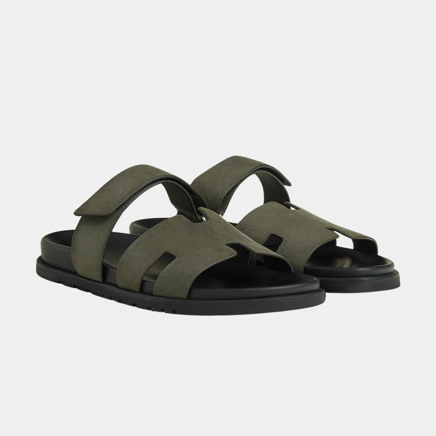 Hermes Chypre Sandals Suede Goatskin, Vert Foret, Front