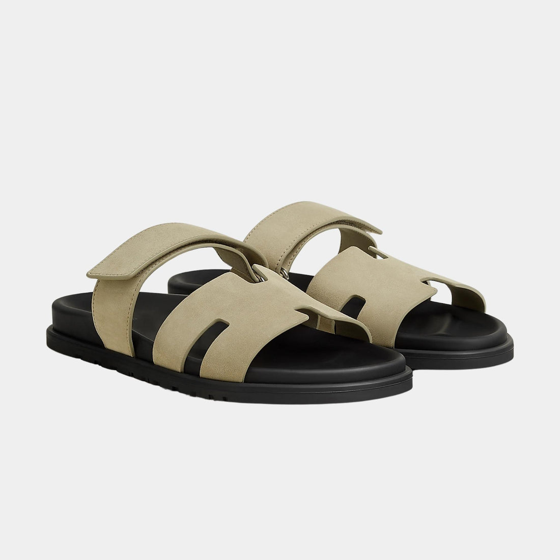 Hermes Chypre Sandals Suede Goatskin, Vert Mosaique, Front