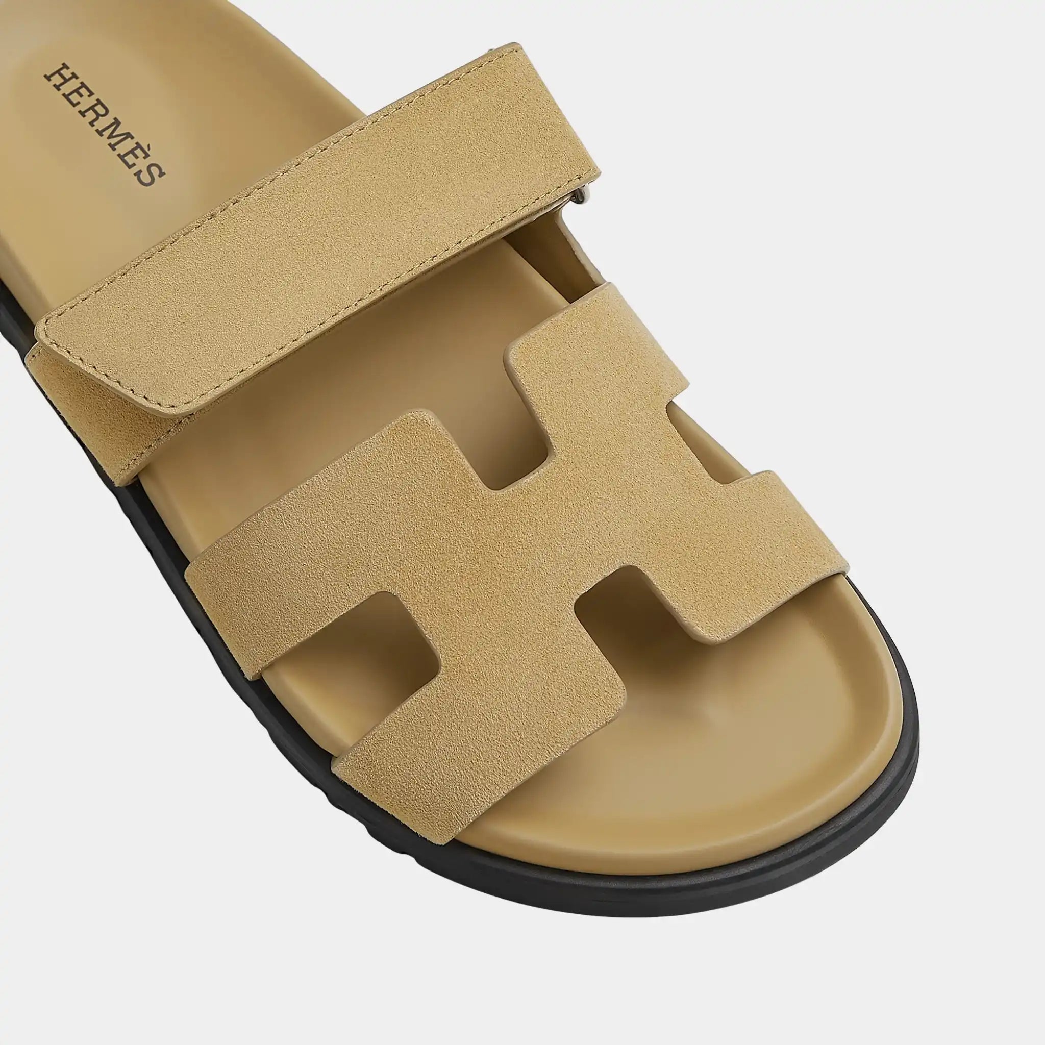 Hermes Chypre Sandals Suede Goatskin Women, Beige Albatre, Top