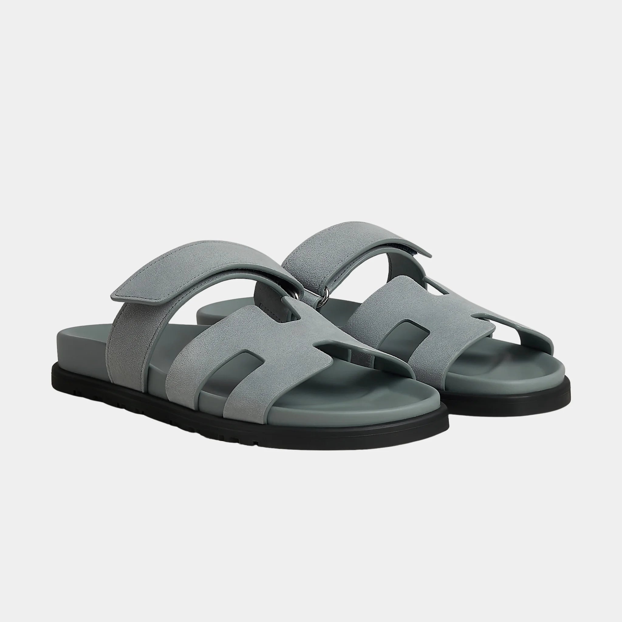 Hermes Chypre Sandals Suede Goatskin Women, Bleu, Front