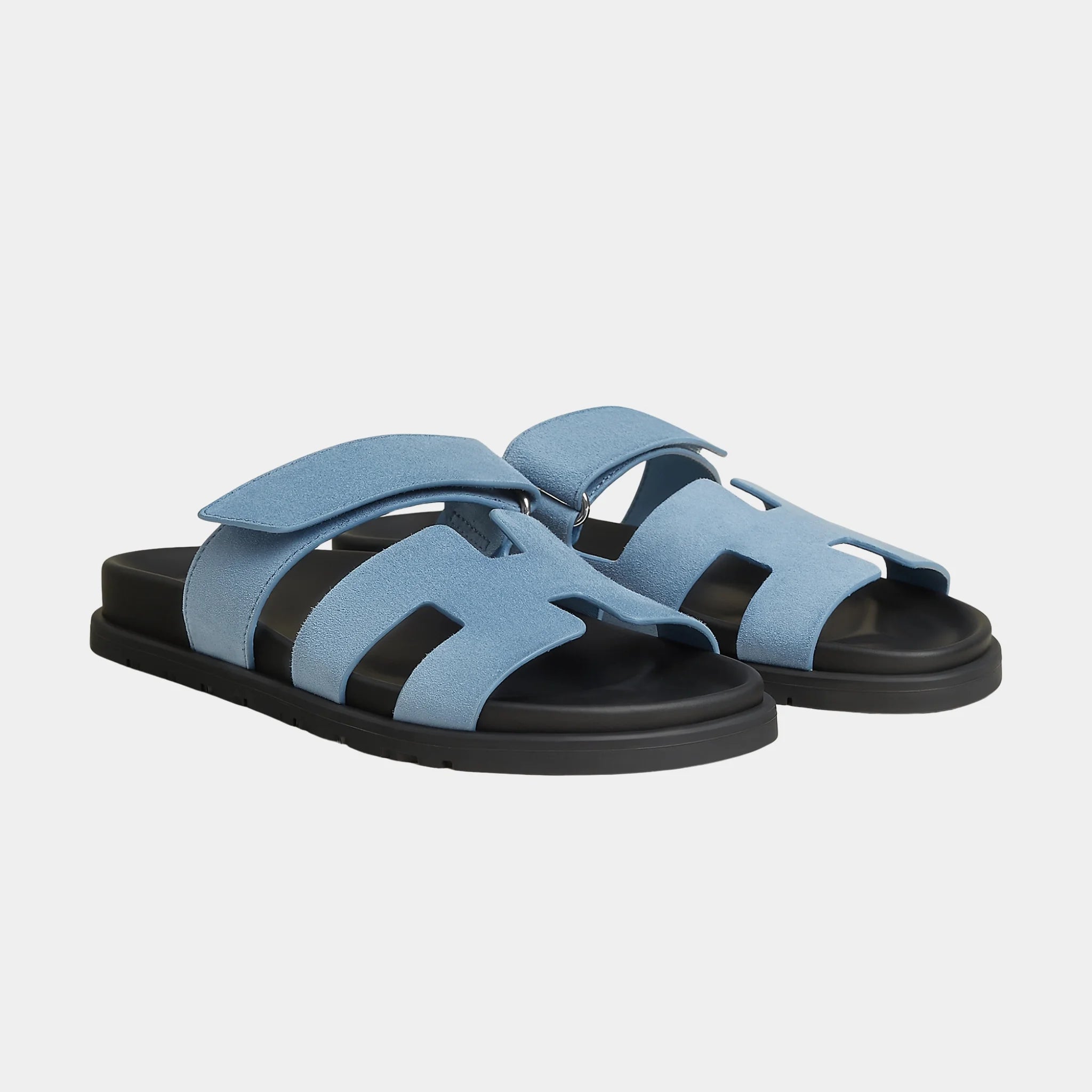 Hermes Chypre Sandals Suede Goatskin Women, Bleu Jean, Front