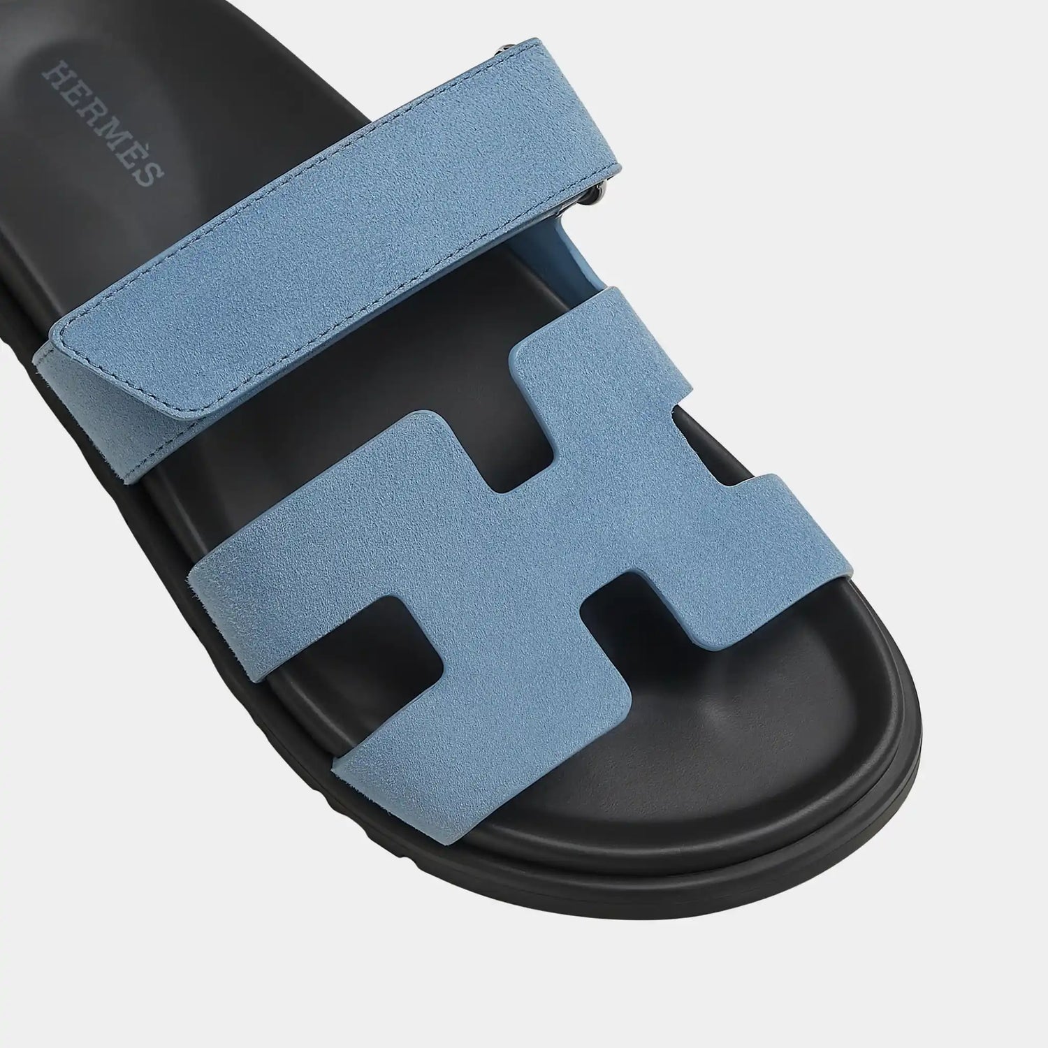 Hermes Chypre Sandals Suede Goatskin Women, Bleu Jean, Top