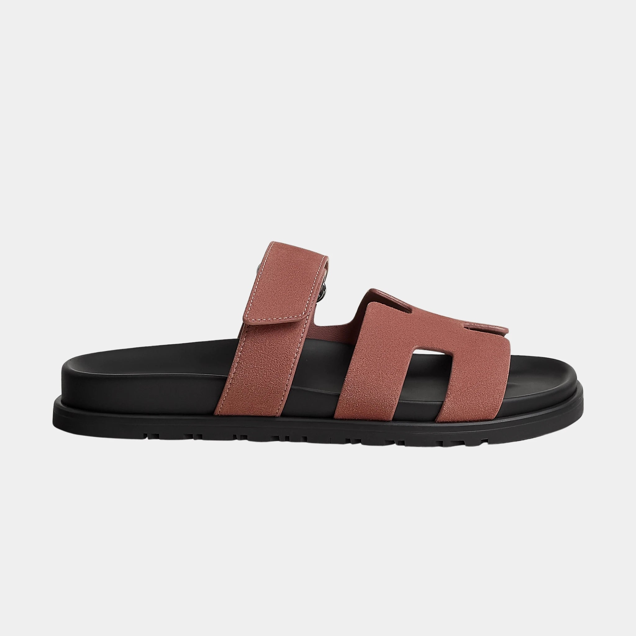 Hermes Chypre Sandals Suede Goatskin Women, Rose Antique, Side