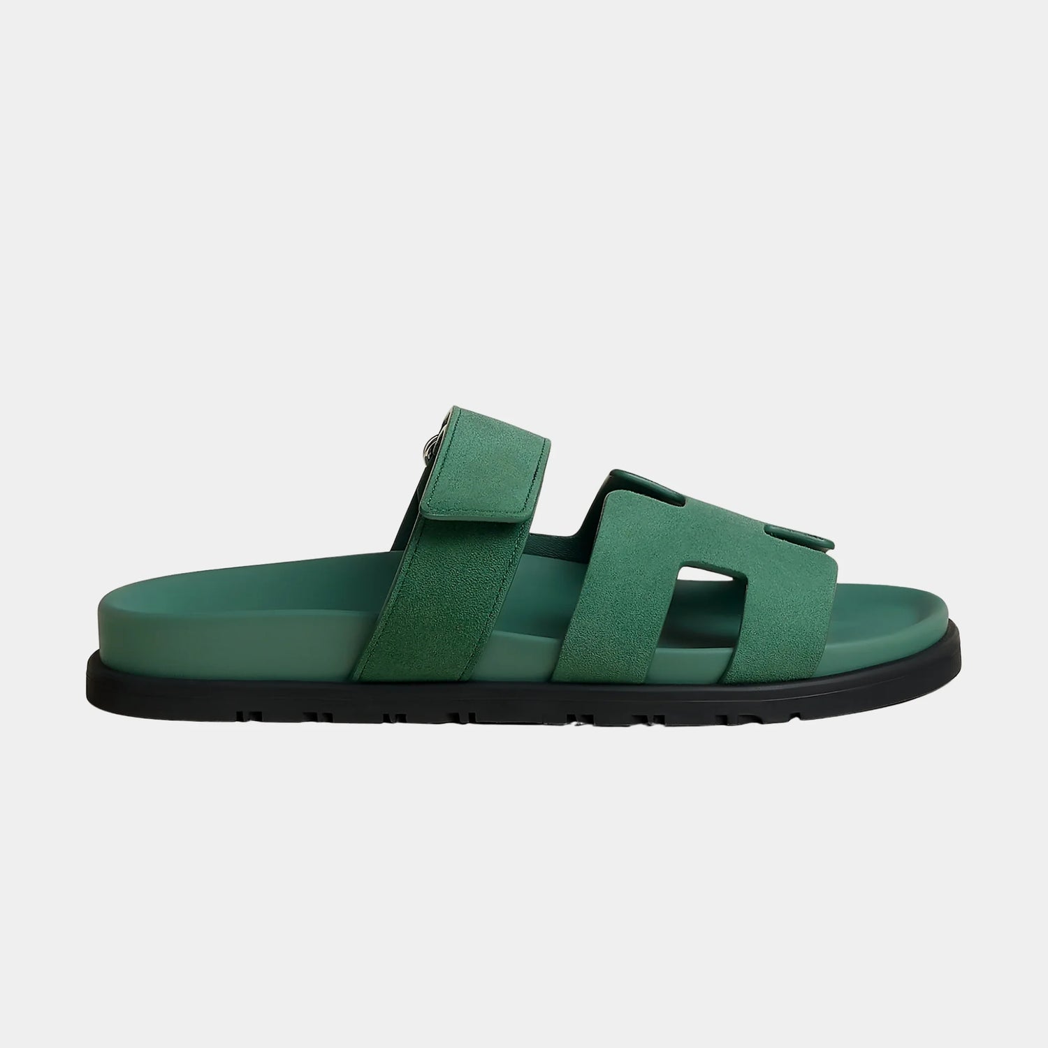 Hermes Chypre Sandals Suede Goatskin Women, Vert, Side