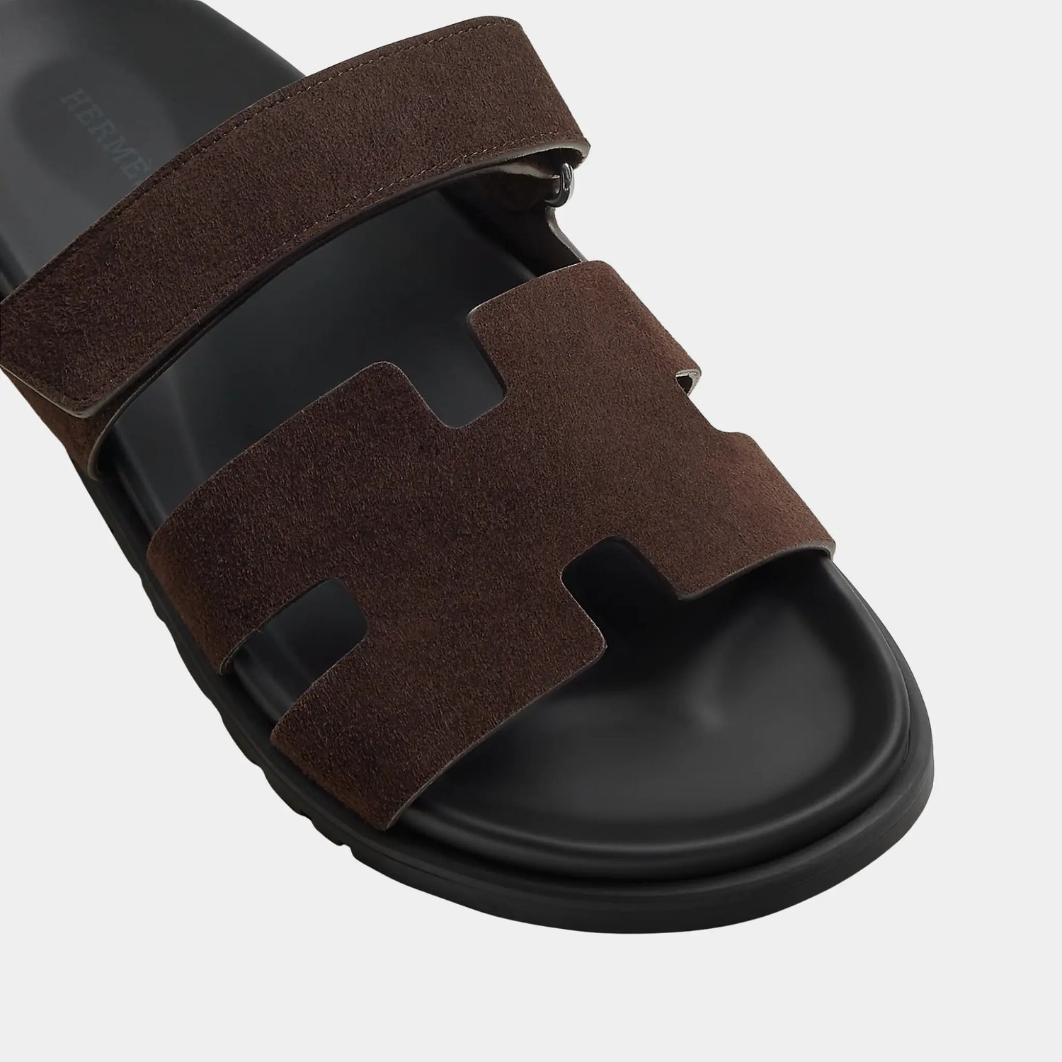 Hermes Chypre Sandals Suede Men, Marron Ebene, Top