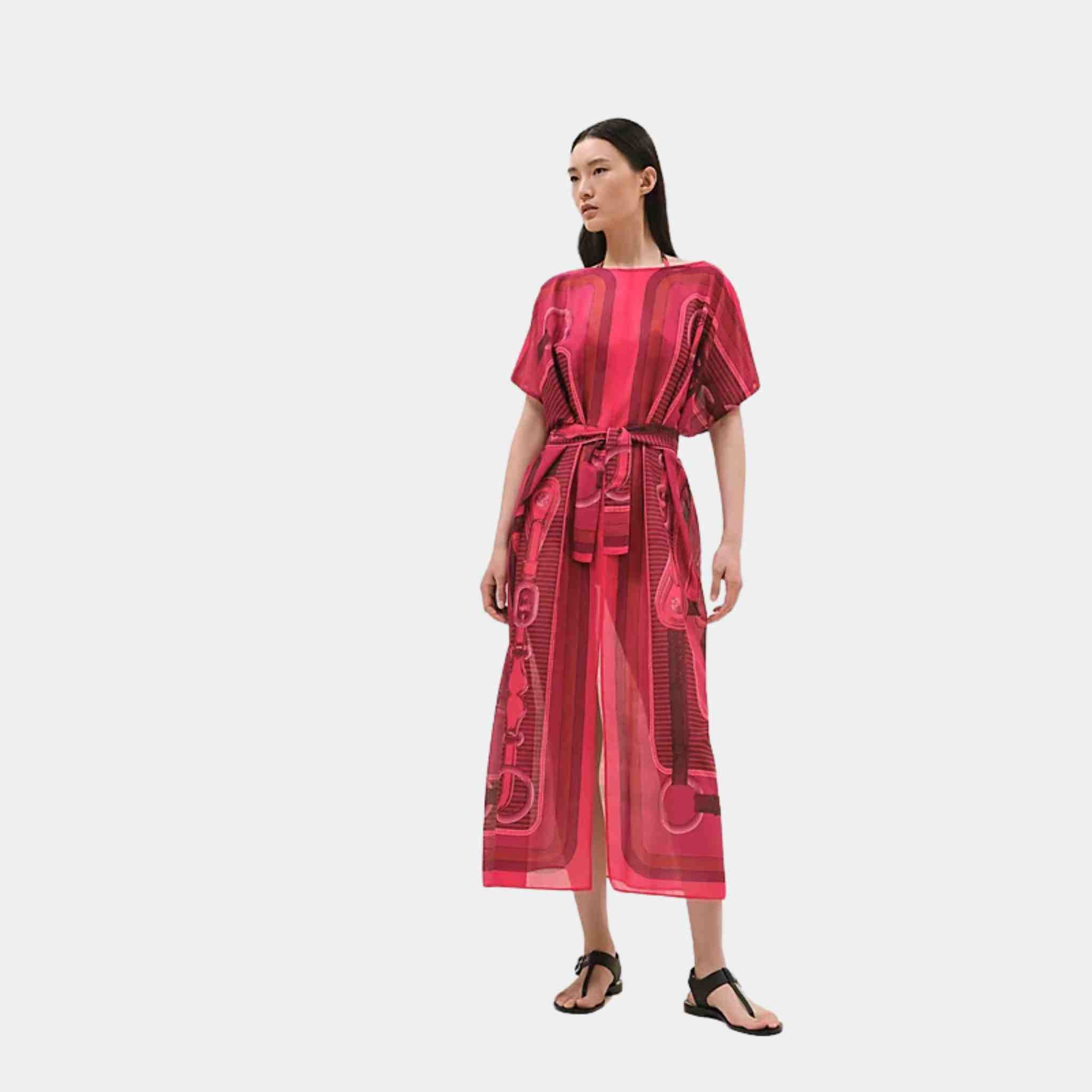 Hermes Coaching Remix Maxi Beach Caftan, Front, Model