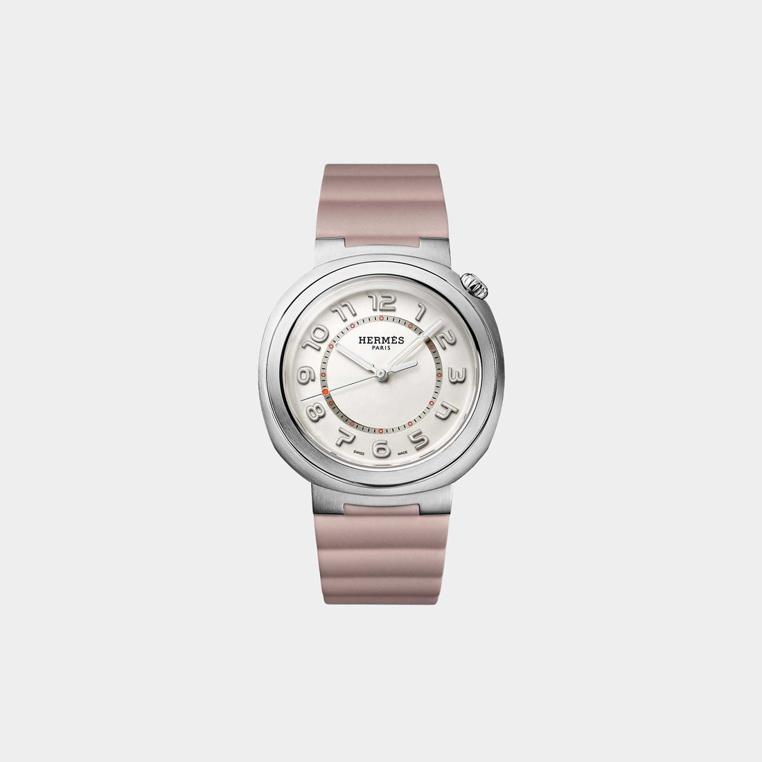 Hermes Cut 36 mm Steel Watch With Glycine Rubber Strap, Front
