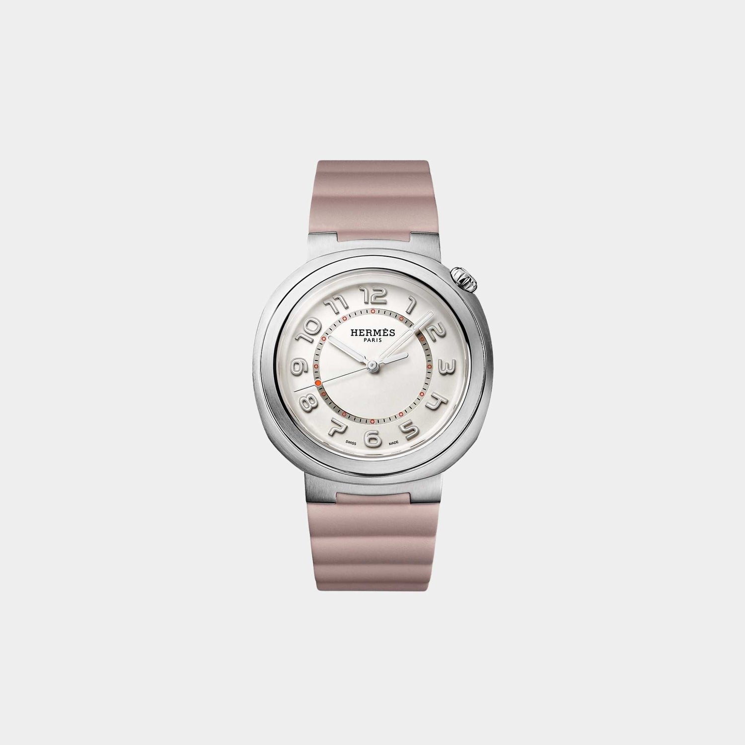 Hermes Cut 36 mm Steel Watch With Glycine Rubber Strap, Front
