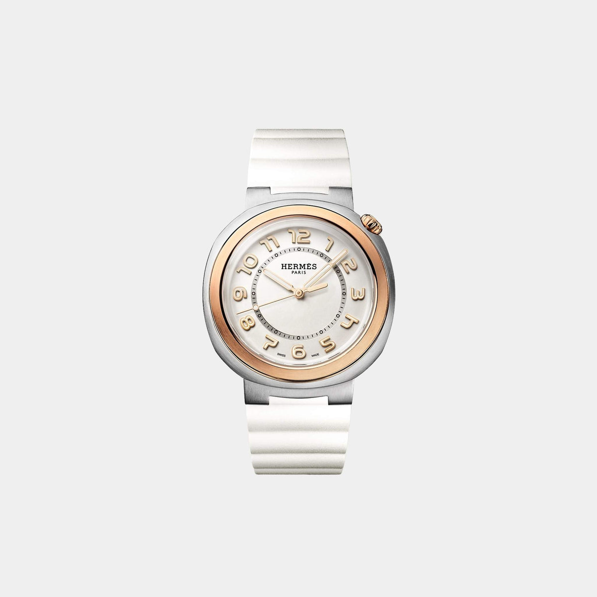 Cut 36 mm Steel-Rose Gold Watch With White Rubber Strap