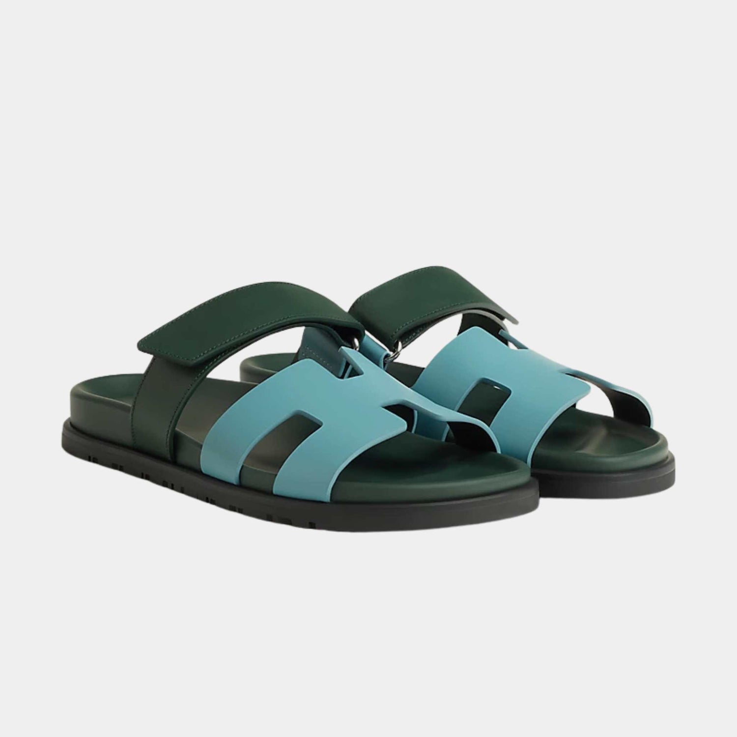 Hermes Cyprus Sandals Bleu Citadin / Vert Bouteille , Front