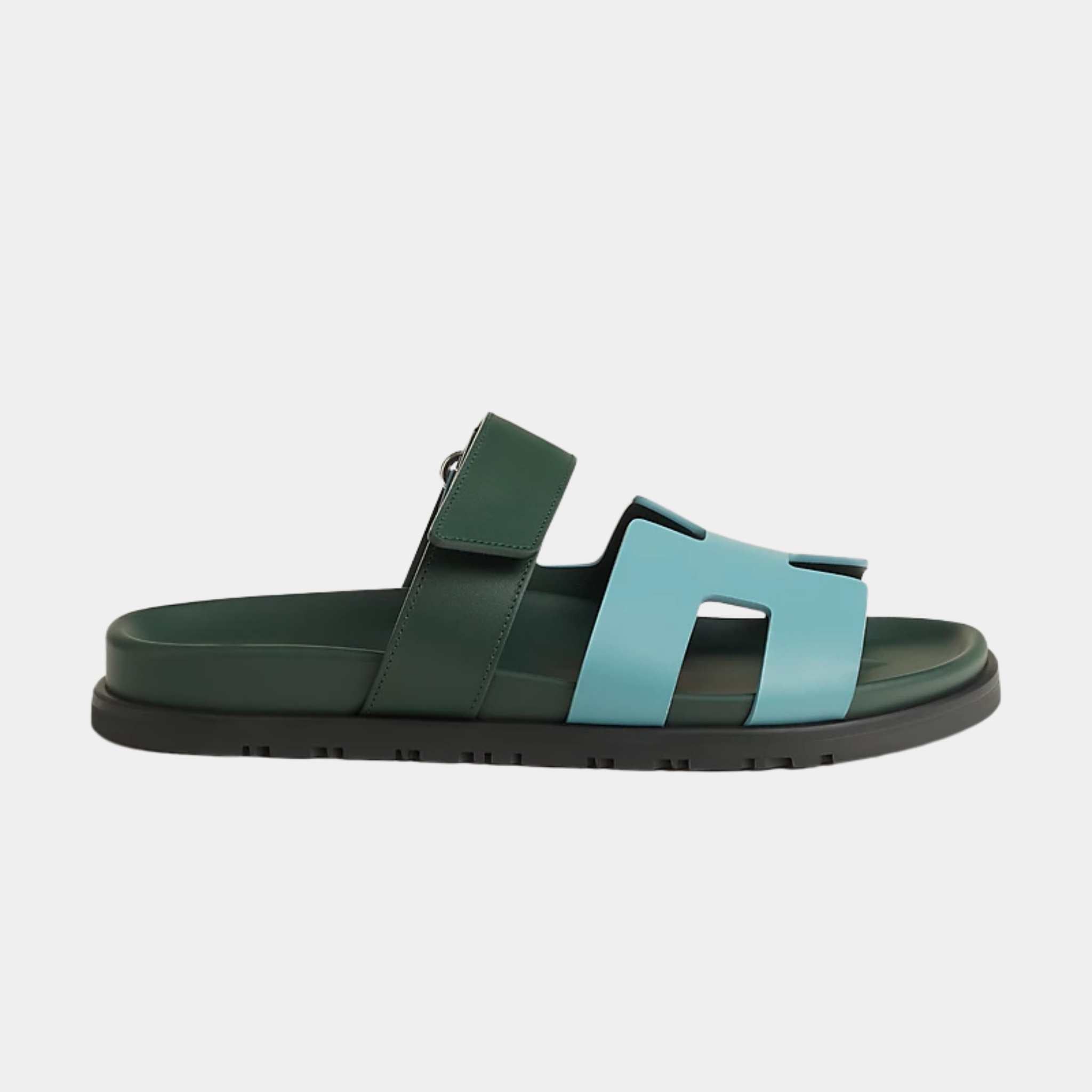 Hermes Cyprus Sandals Bleu Citadin / Vert Bouteille , Side