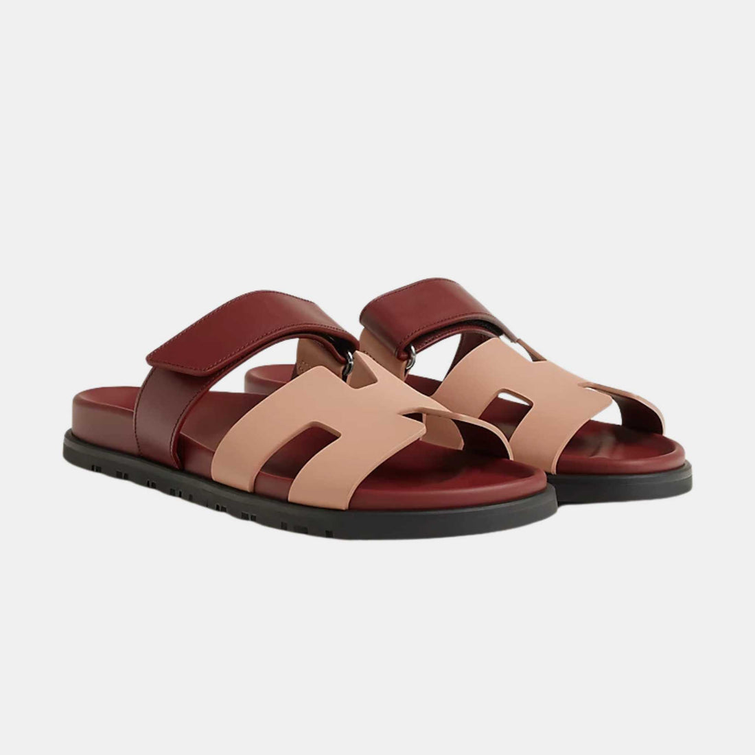 Hermes Cyprus Sandals Peige Perlino and Red H , Front and Side