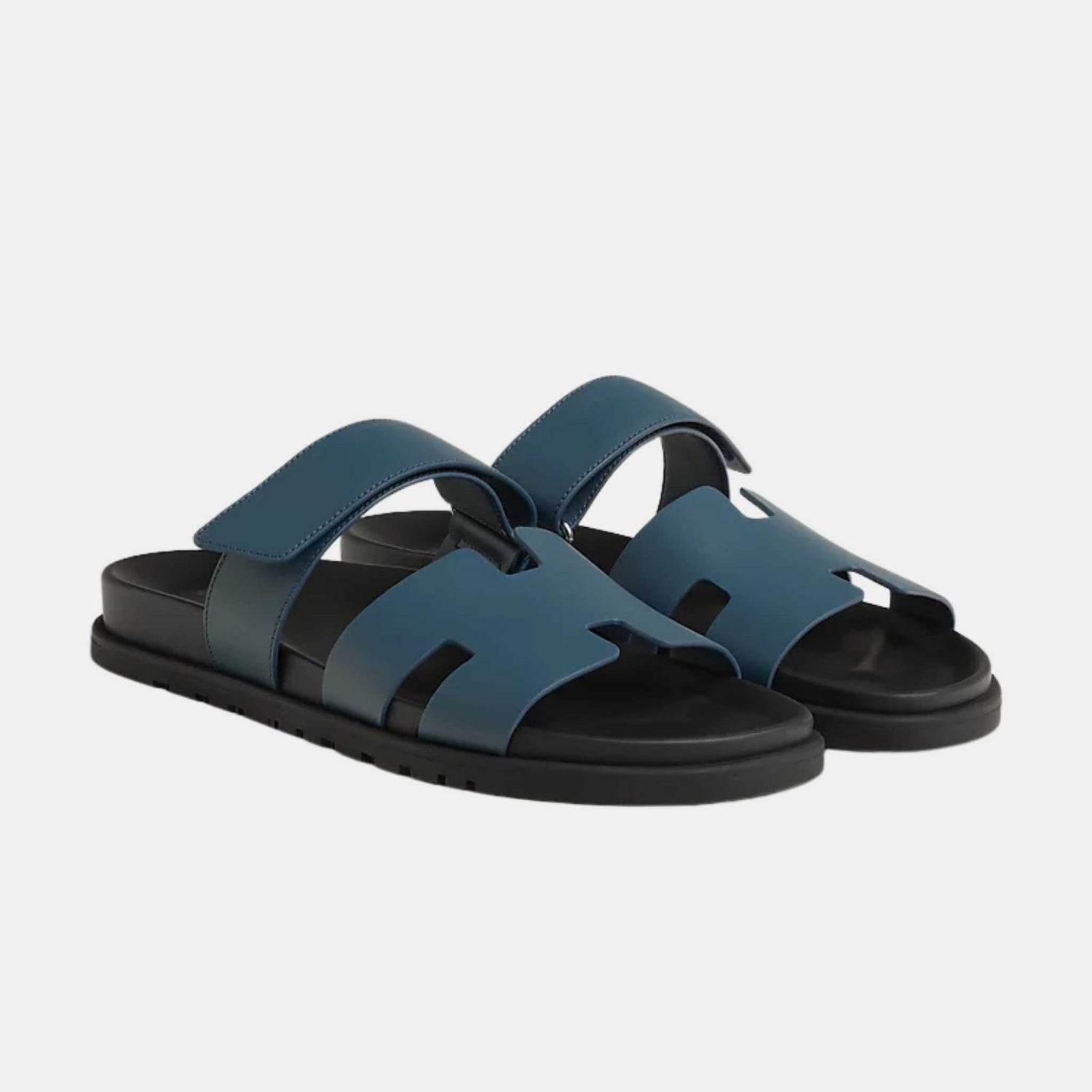 Hermes Cyprus Sandals Turquoise Blue, Side and front view