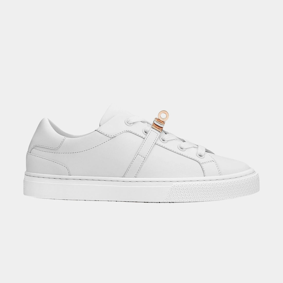 Hermes Day Sneaker in Calfskin with Rose Gold Plated Buckle, Blanc, Side