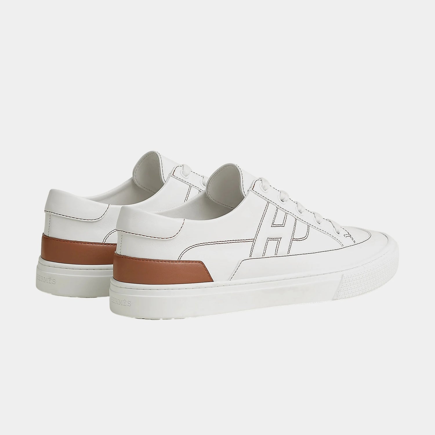 Hermes Deep Sneaker in Calfskin, Blanc, Gold, Back