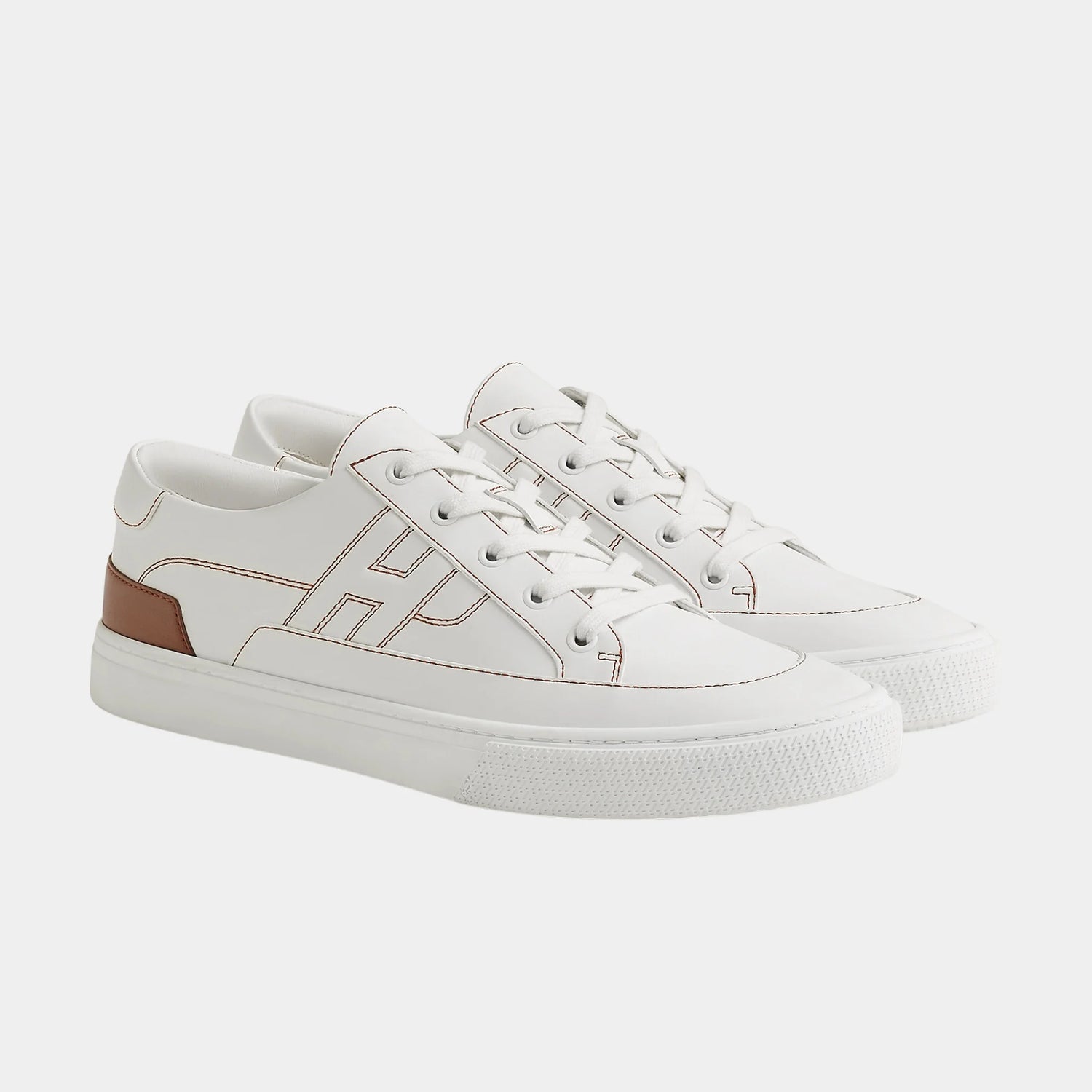 Hermes Deep Sneaker in Calfskin, Blanc, Gold, Front