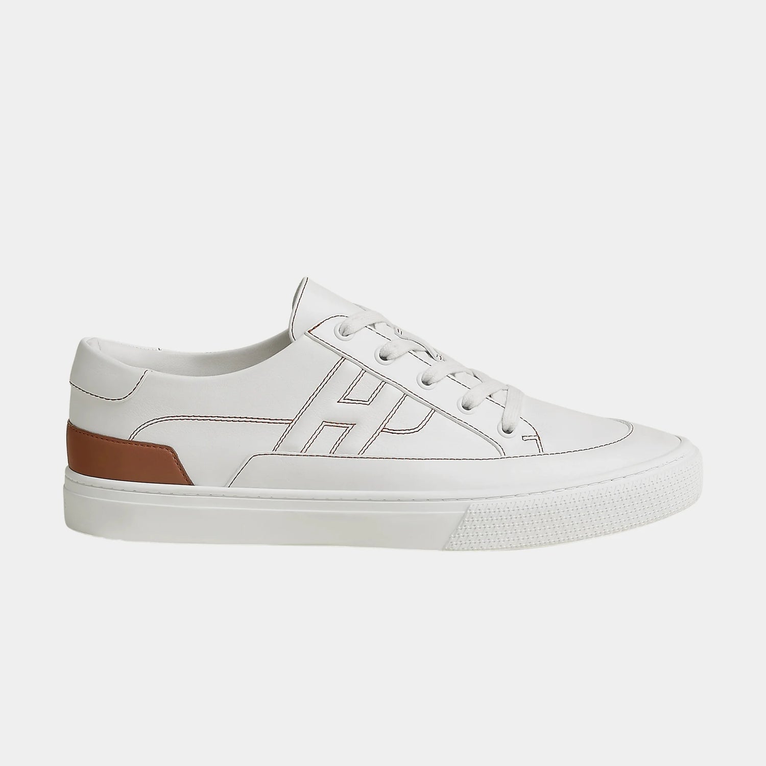 Hermes Deep Sneaker in Calfskin, Blanc, Gold, Side