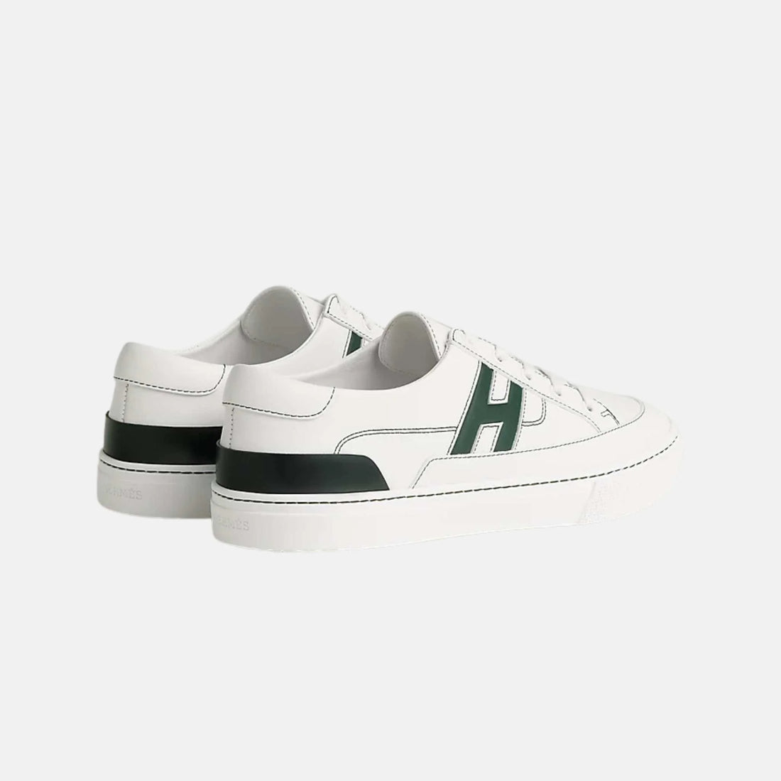 حذاء Hermes Deep Sneaker من جلد العجل أبيض/أخضر، من الخلف