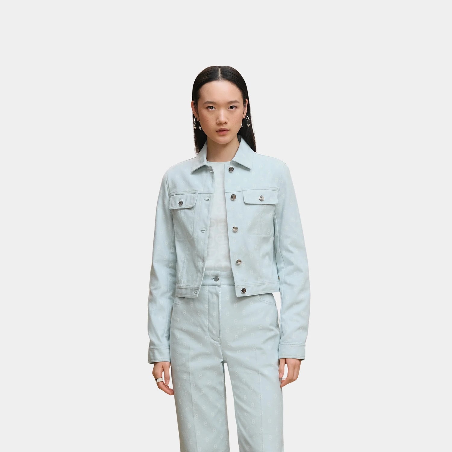 Hermes Denim-inspired Jacket with Anchor Chain Print in Cotton, Vert Embrun, Front