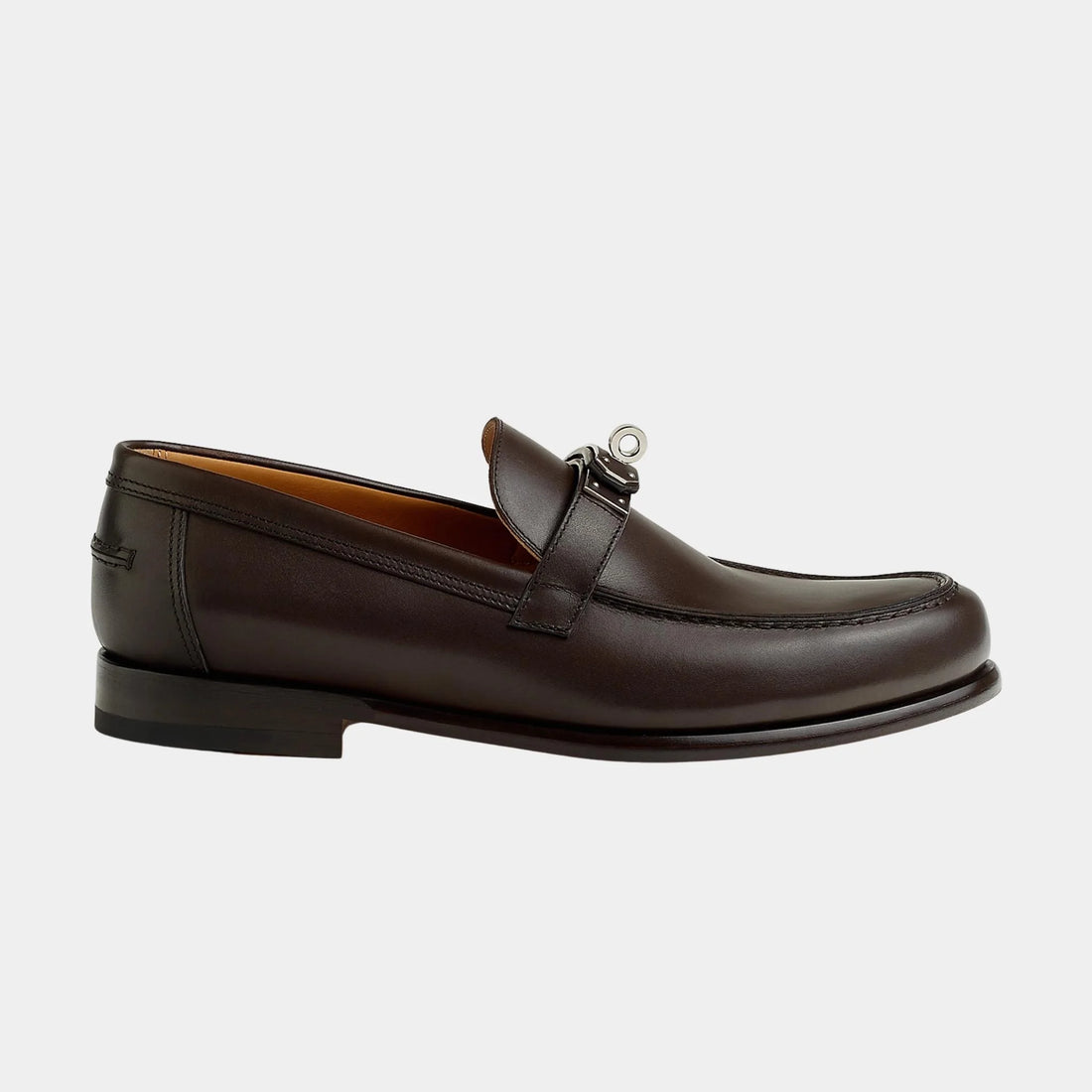 حذاء لوفر Hermes Destiny من جلد العجل، Marron Ebene، من الجانب