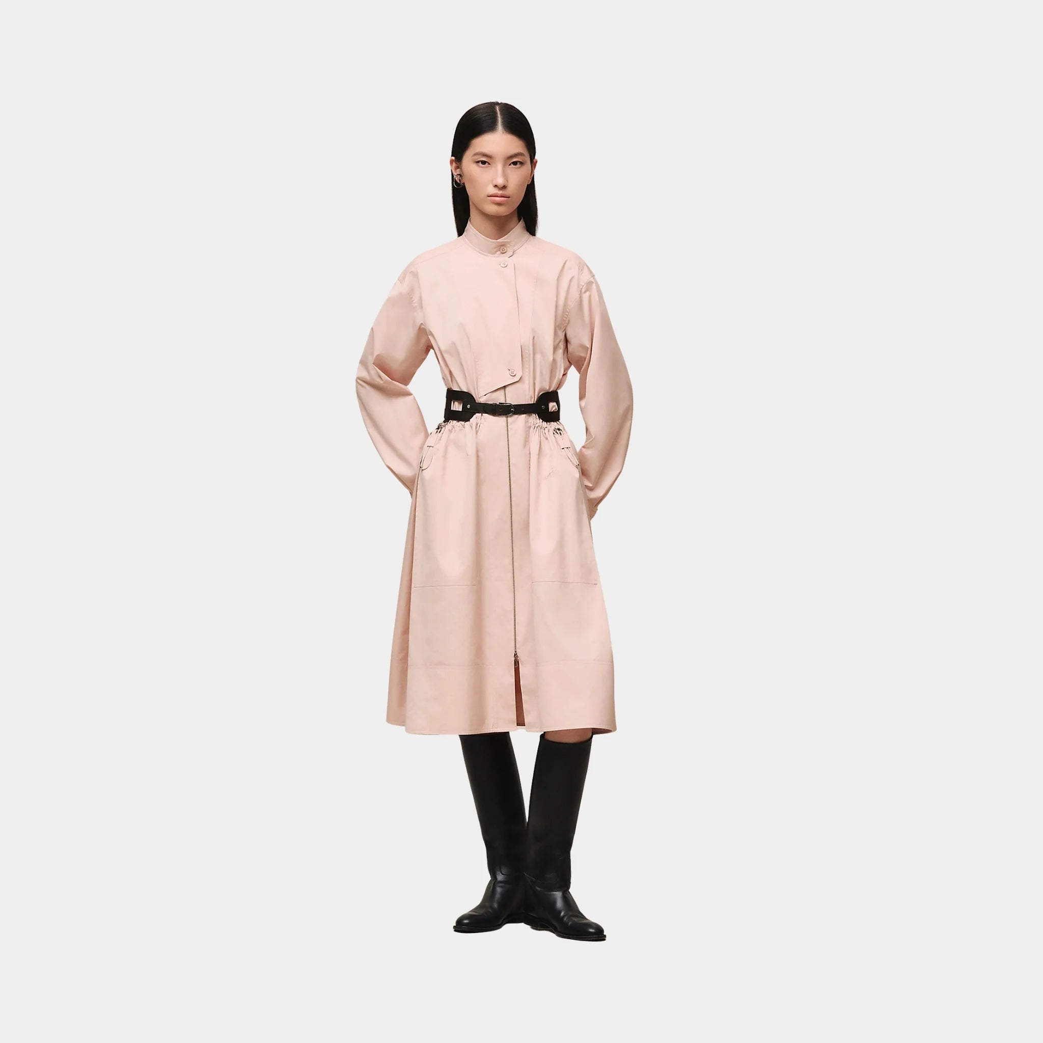 Hermes Drawstring Dress in Cotton Twill, Rose Palomino, Front