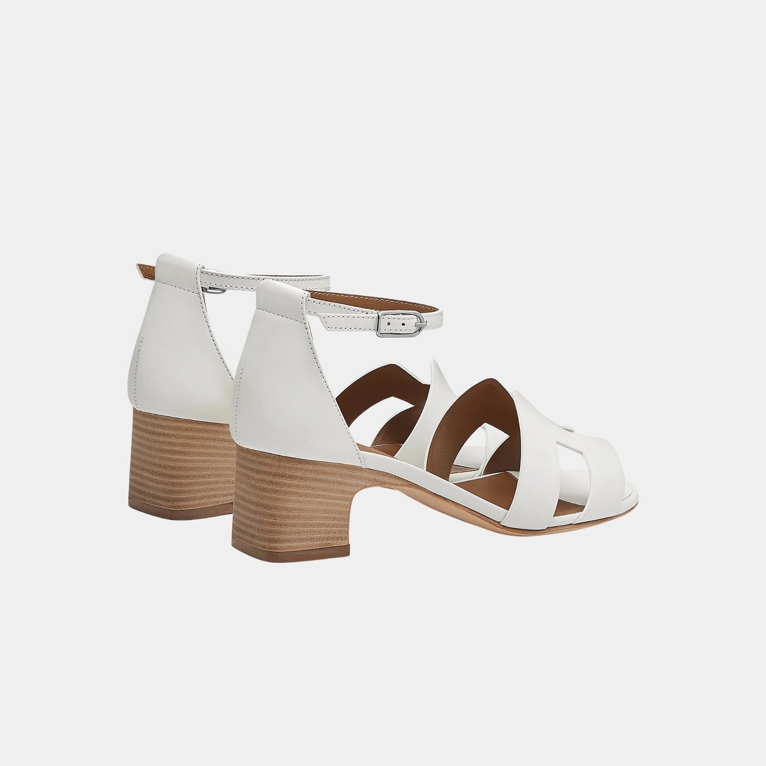 Hermes Encens 50 Heeled Sandals in Calfskin, Blanc, Back