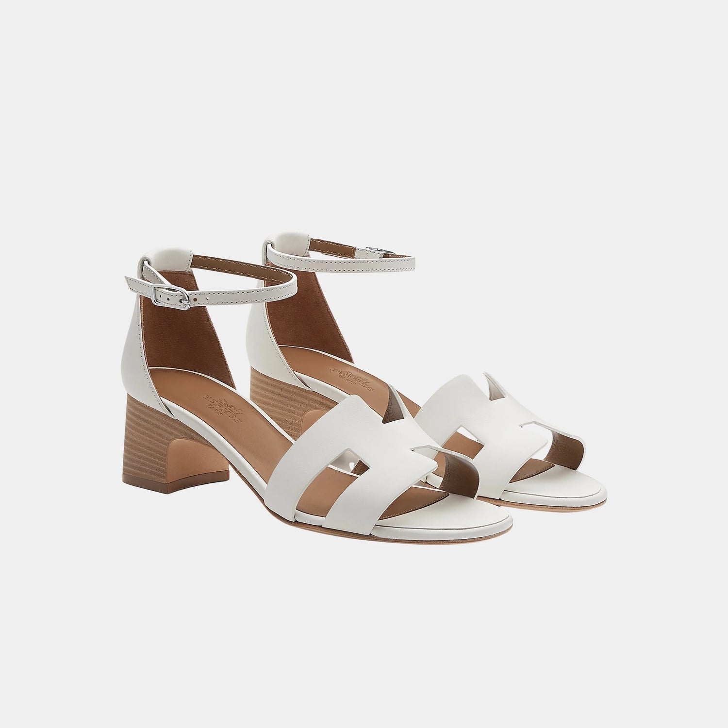 Hermes Encens 50 Heeled Sandals in Calfskin, Blanc, Front