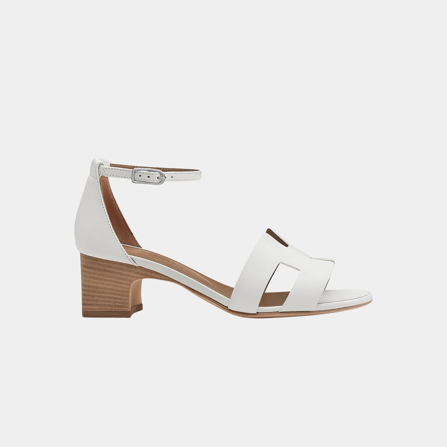 Hermes Encens 50 Heeled Sandals in Calfskin, Blanc, Side