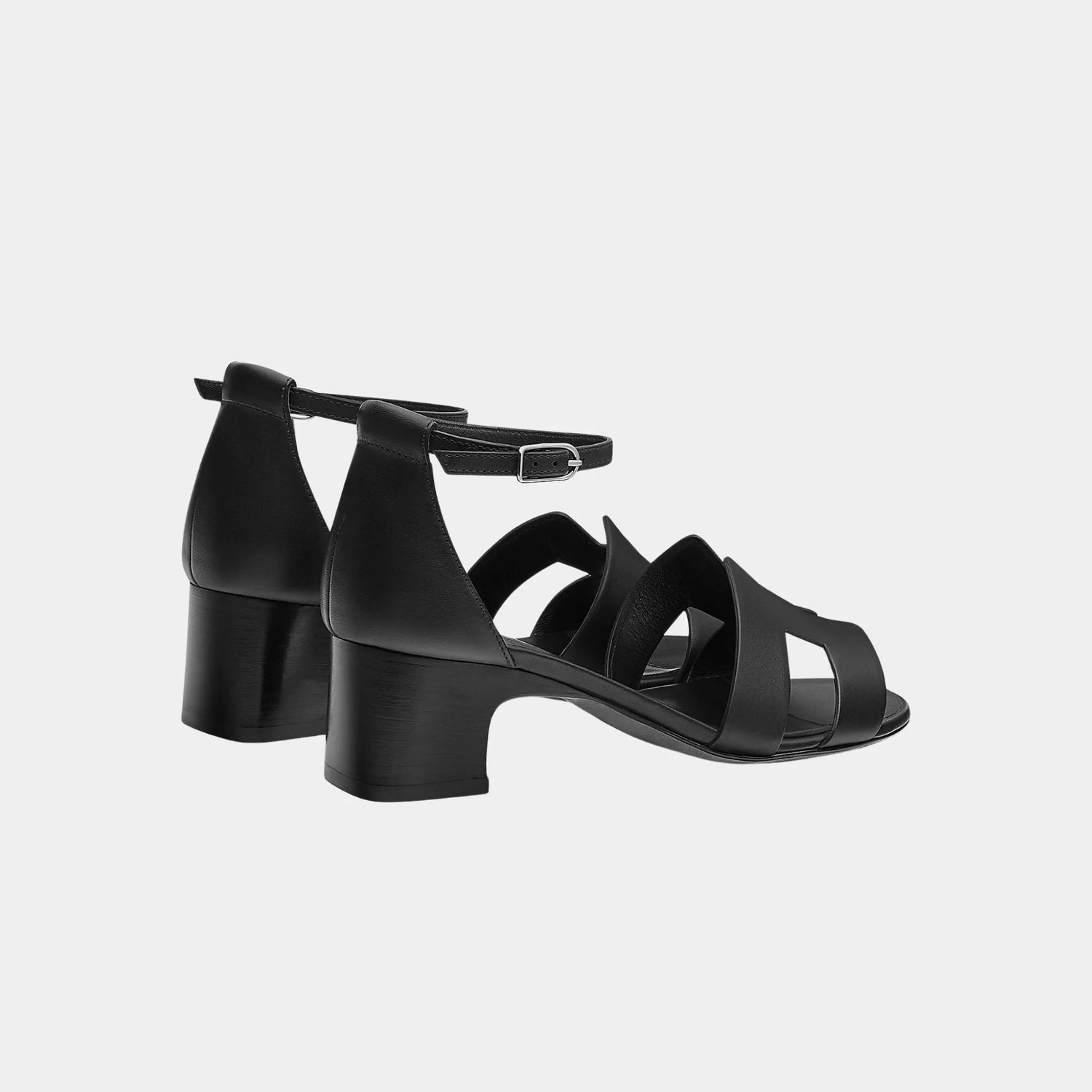 Hermes Encens 50 Heeled Sandals in Calfskin, Noir, Back