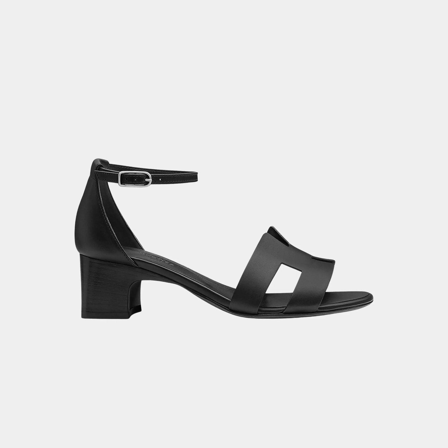 Hermes Encens 50 Heeled Sandals in Calfskin, Noir, Side