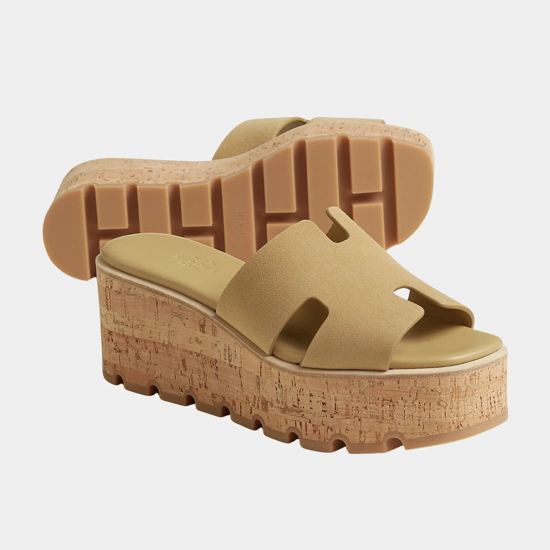 Hermes Eze 30 Sandals Suede Goatskin, Beige Albatre, Front