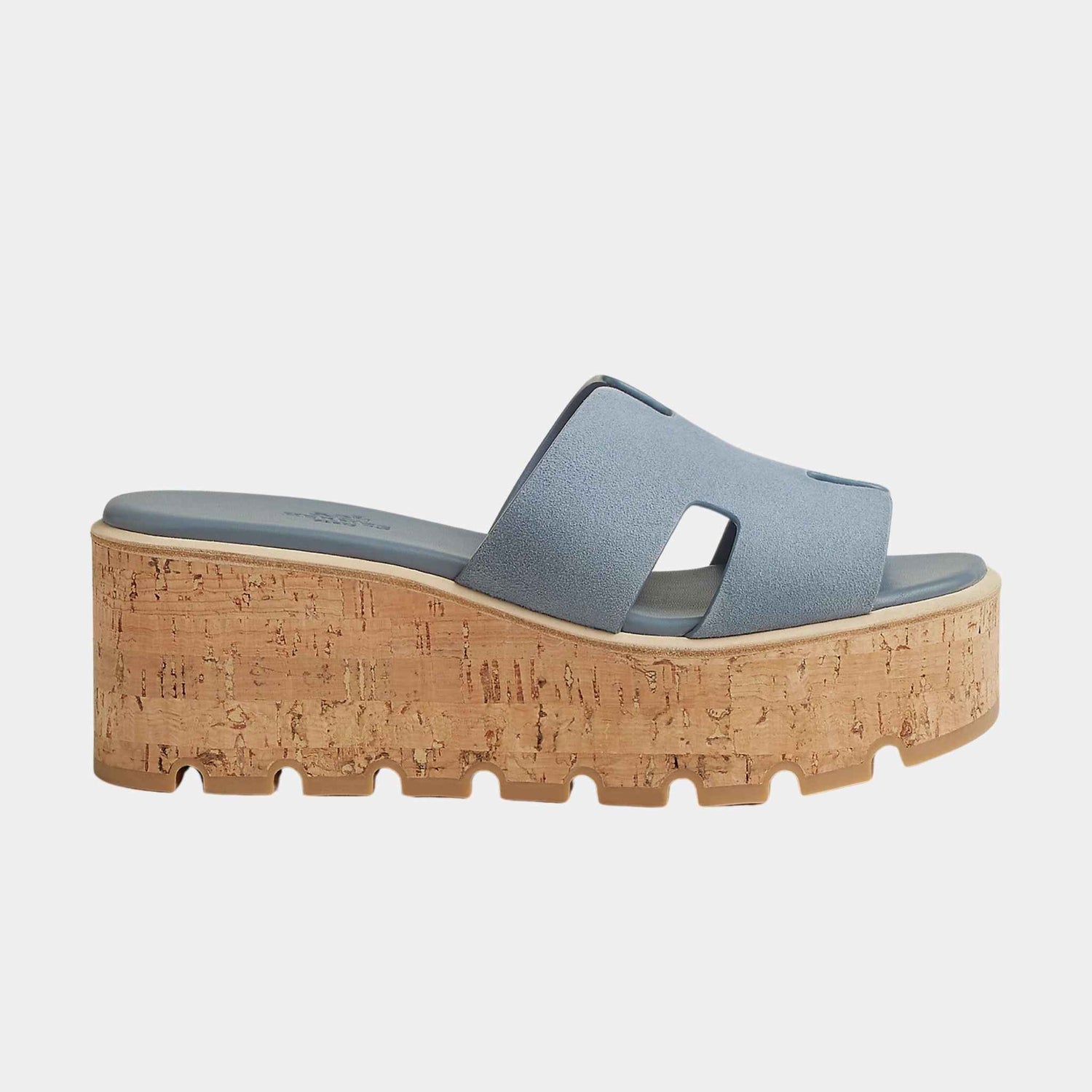 Hermes Eze 30 Sandals Suede Goatskin, Bleu Grignon, Side