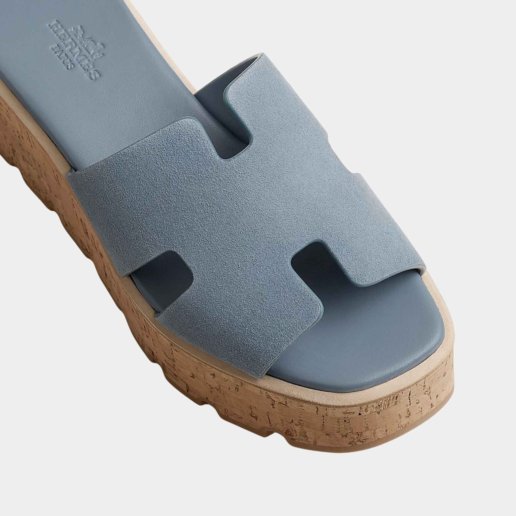 Hermes Eze 30 Sandals Suede Goatskin, Bleu Grignon, Top