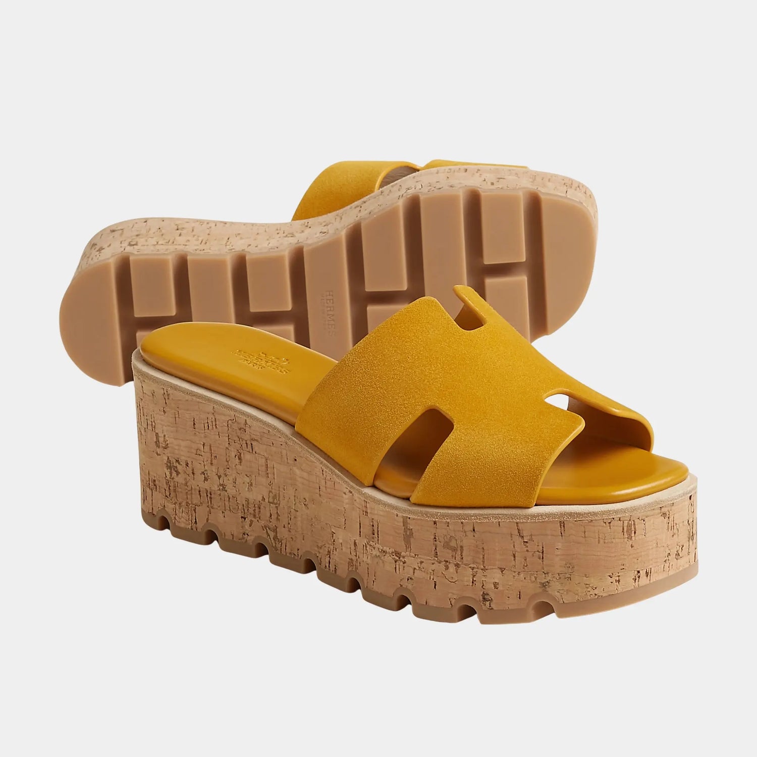 Hermes Eze 30 Sandals Suede Goatskin, Jaune Sesame, Front