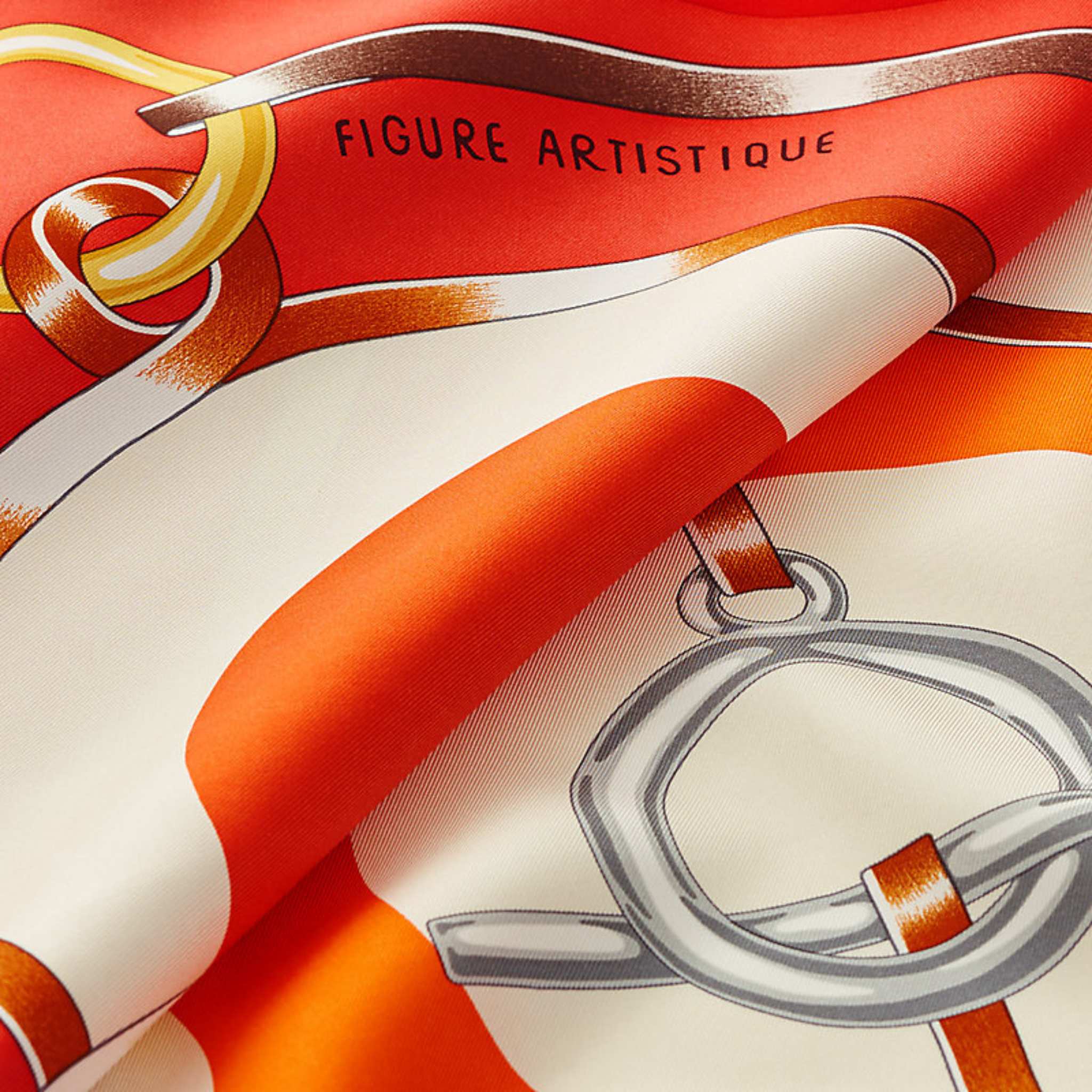 Hermes Figure Artistique scarf 90, Orange, Closeup