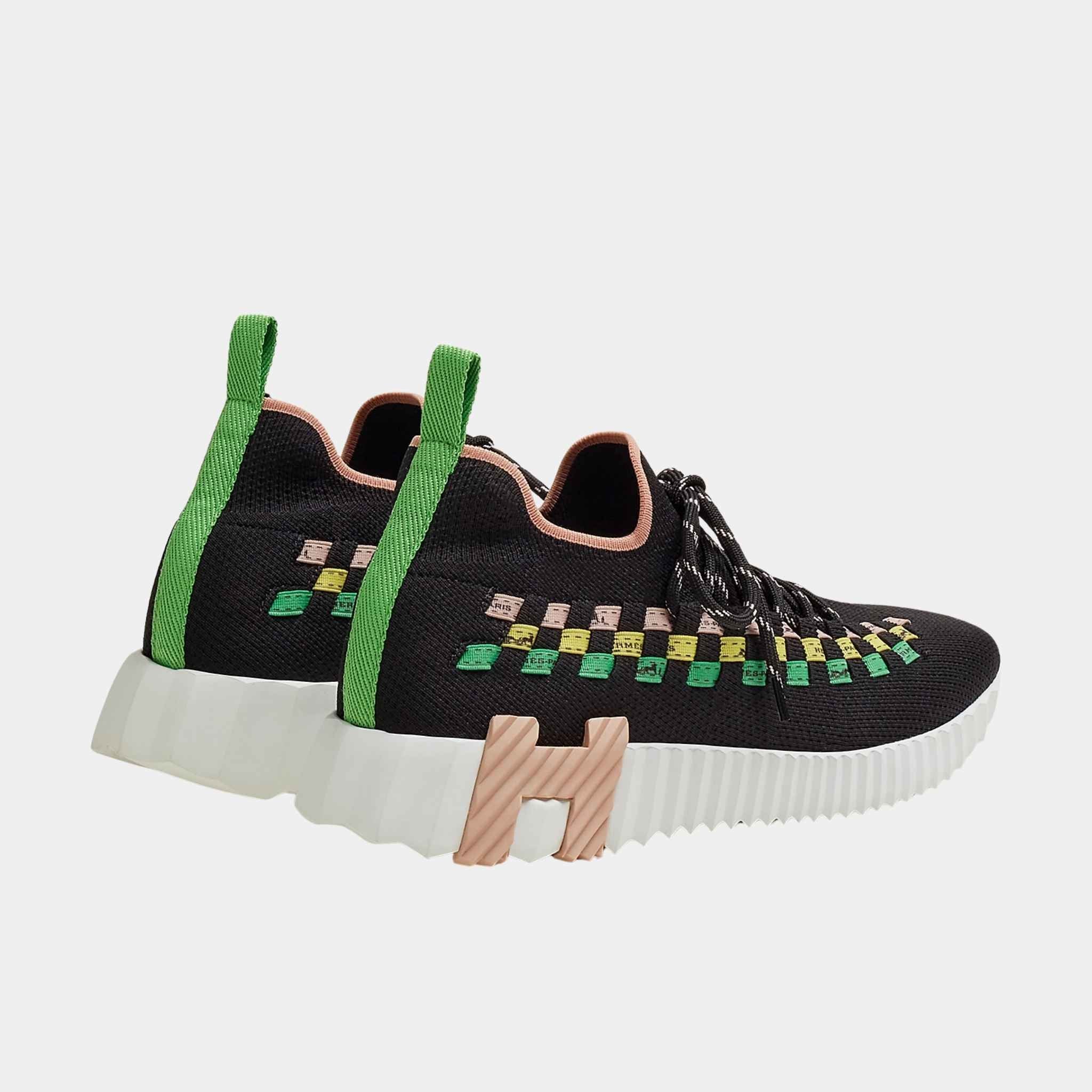 Hermes Flex Slip On Sneaker in Knit with Braided Bolduc Detail Women, Multicolour Noir, Back
